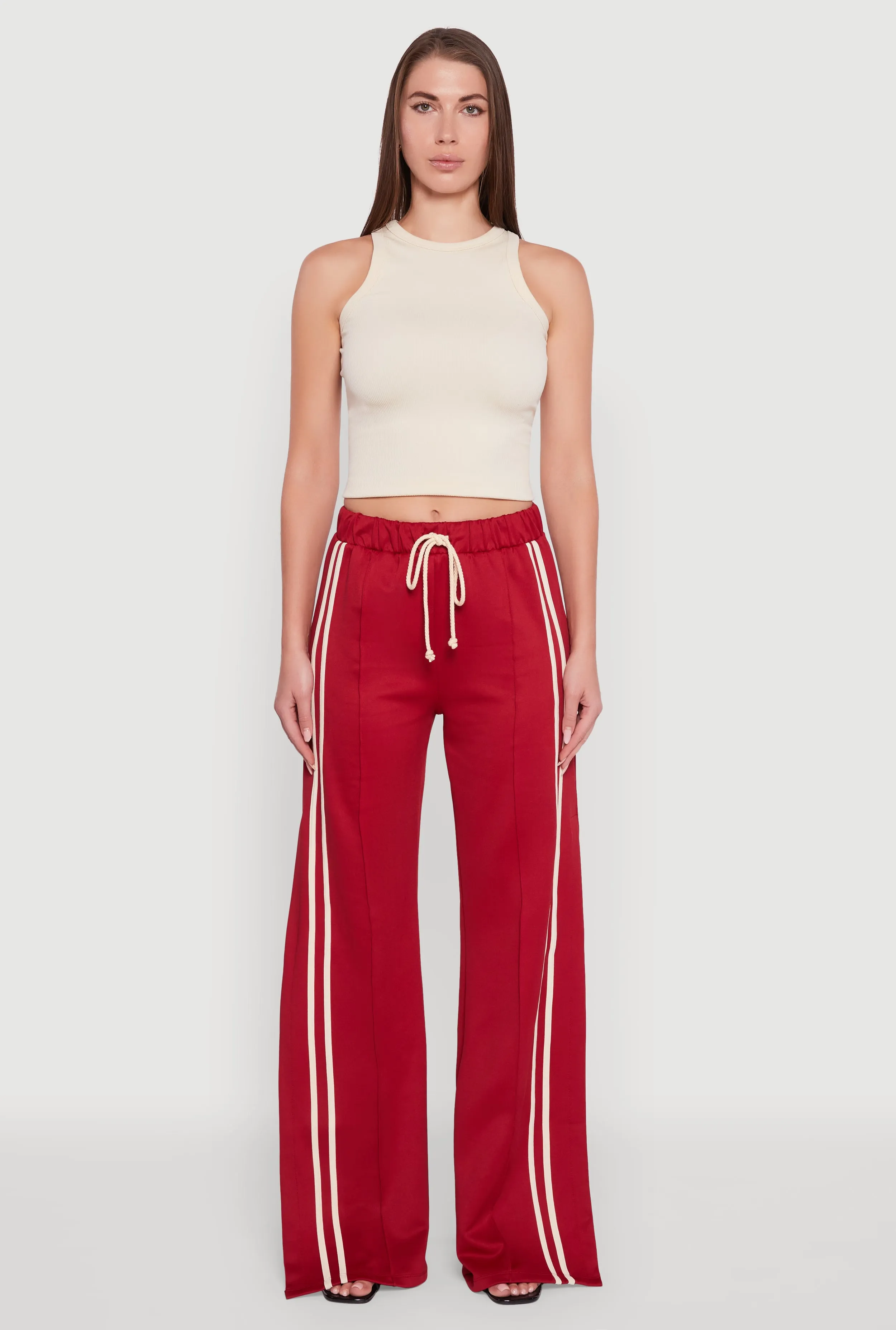 Varsity Stripe Side Slit Pintuck Wide Leg Pants sold by Rainbow product image thumbnail 2
