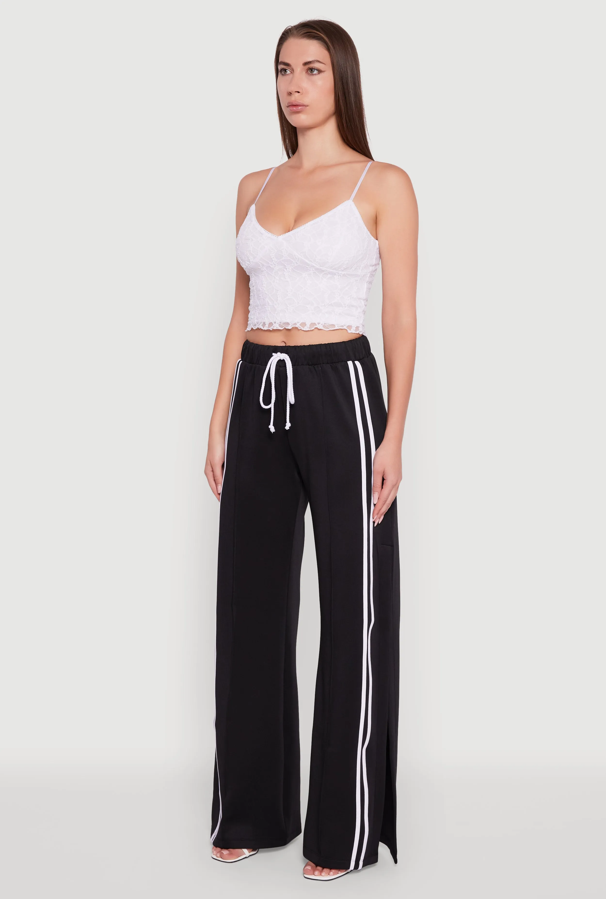 Varsity Stripe Side Slit Pintuck Wide Leg Pants sold by Rainbow product image thumbnail 3