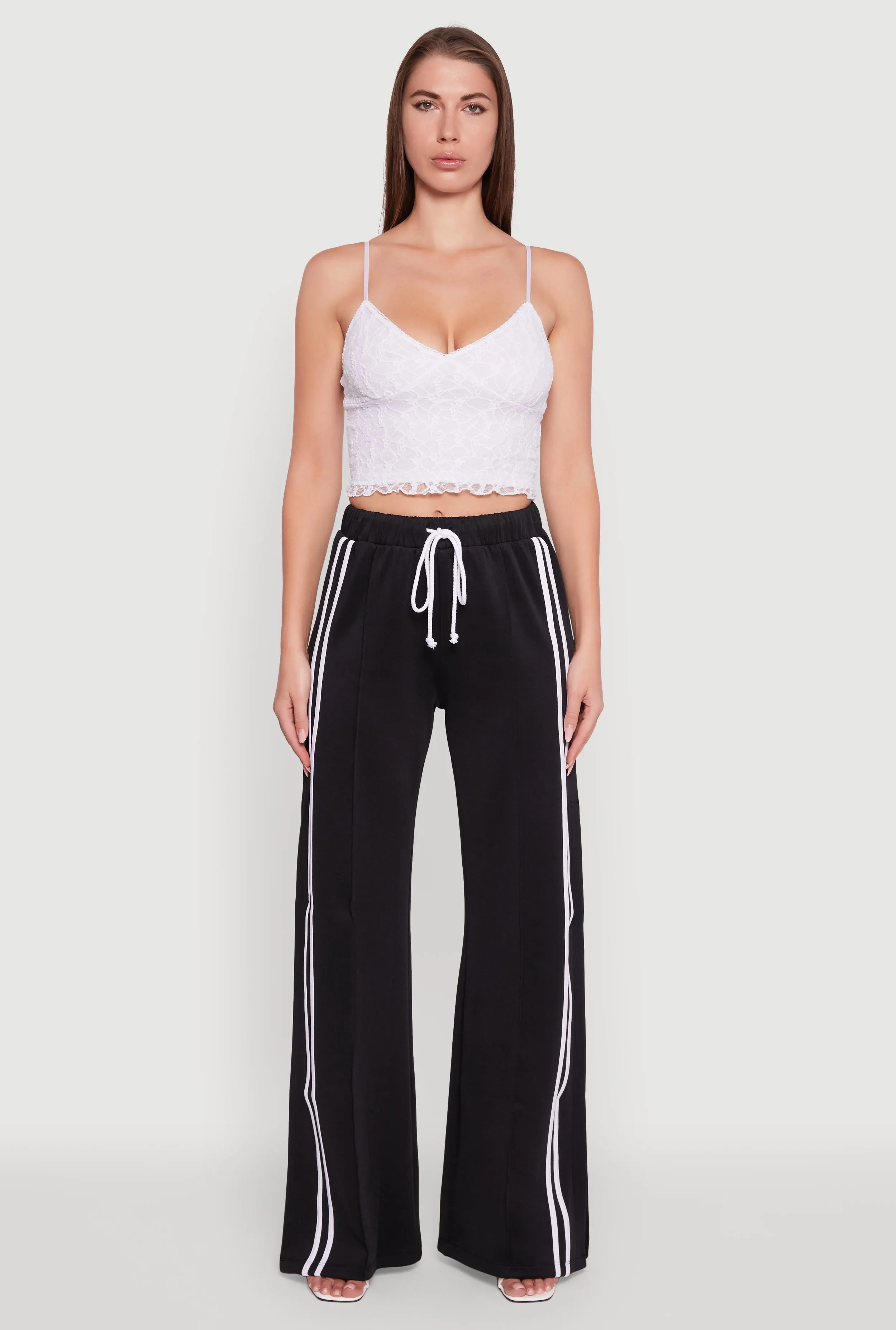 Varsity Stripe Side Slit Pintuck Wide Leg Pants sold by Rainbow product image thumbnail 2