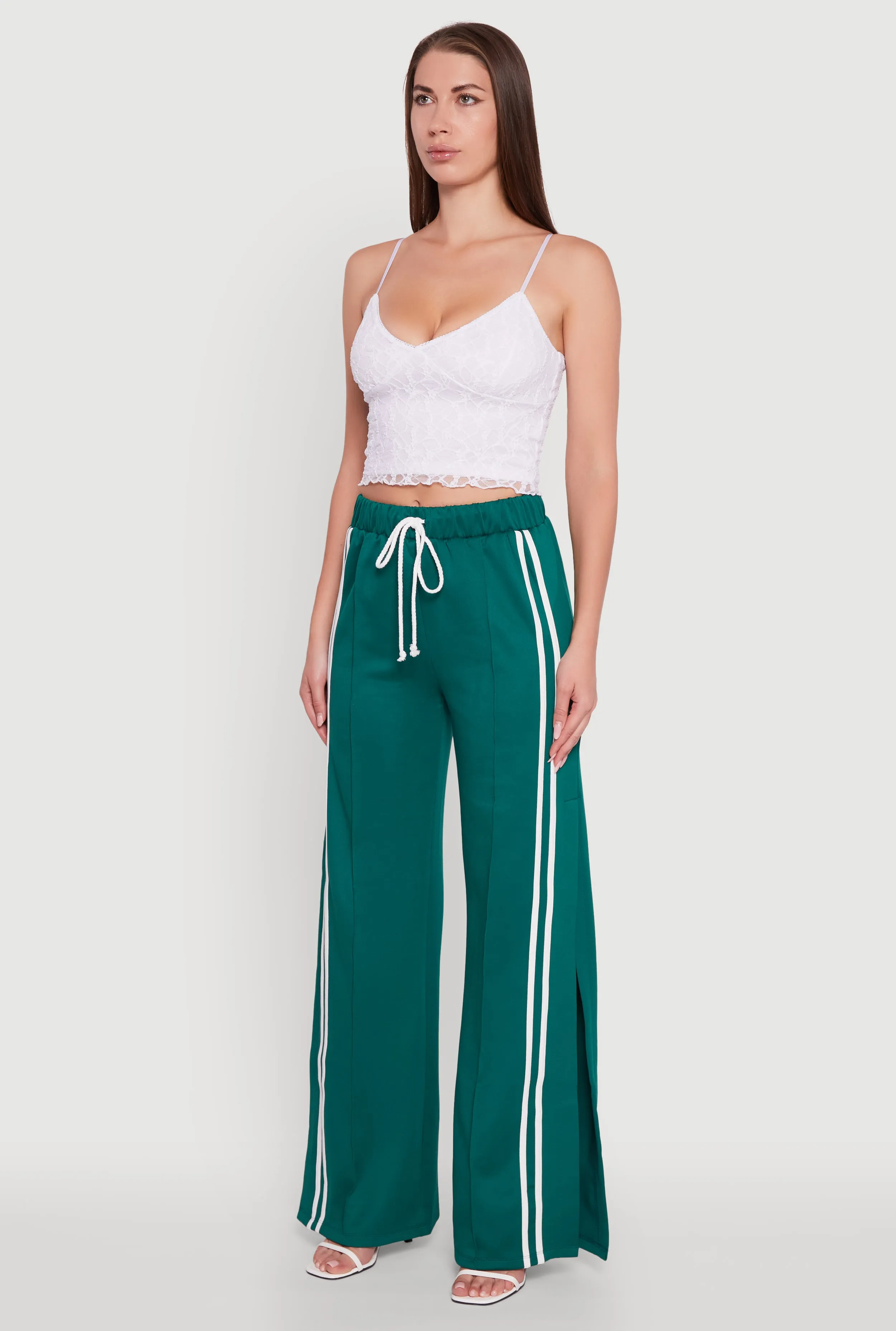 Varsity Stripe Side Slit Pintuck Wide Leg Pants sold by Rainbow product image thumbnail 3