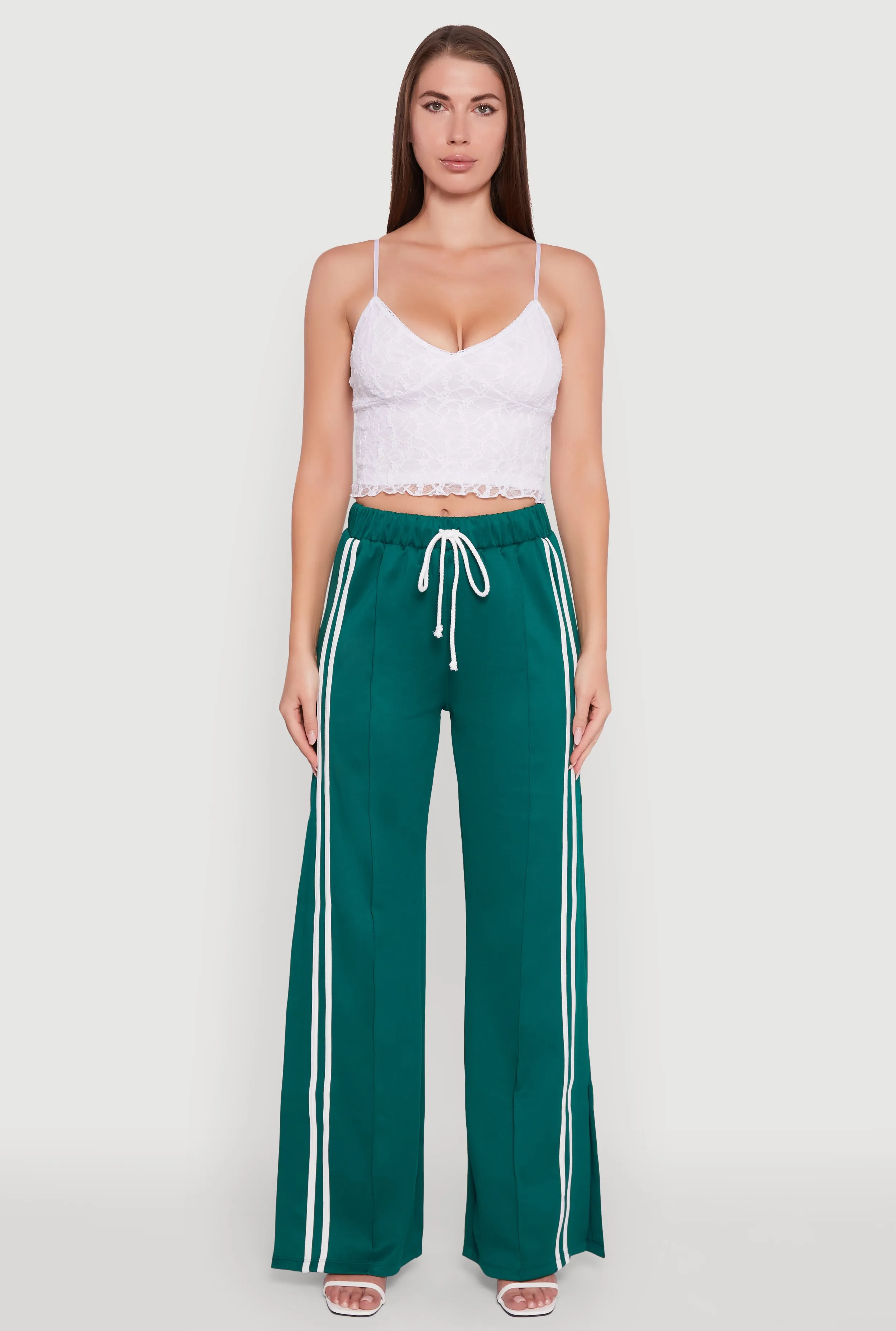 Varsity Stripe Side Slit Pintuck Wide Leg Pants sold by Rainbow product image thumbnail 2