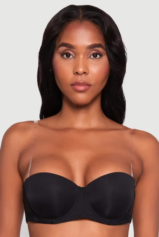 Elegant Padded Push Up Balconette Bra with Clear Back Strap sold by Rainbow
