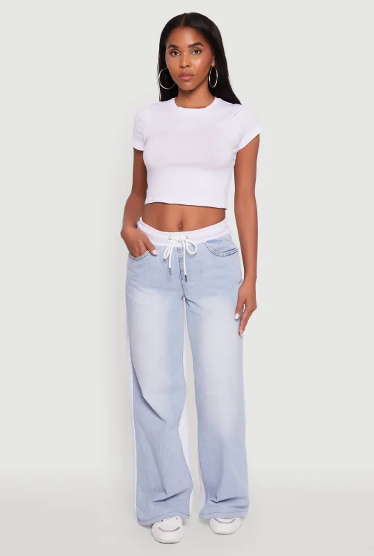 Color Block Denim Insert Drawstring Waist Sweatpants sold by Rainbow