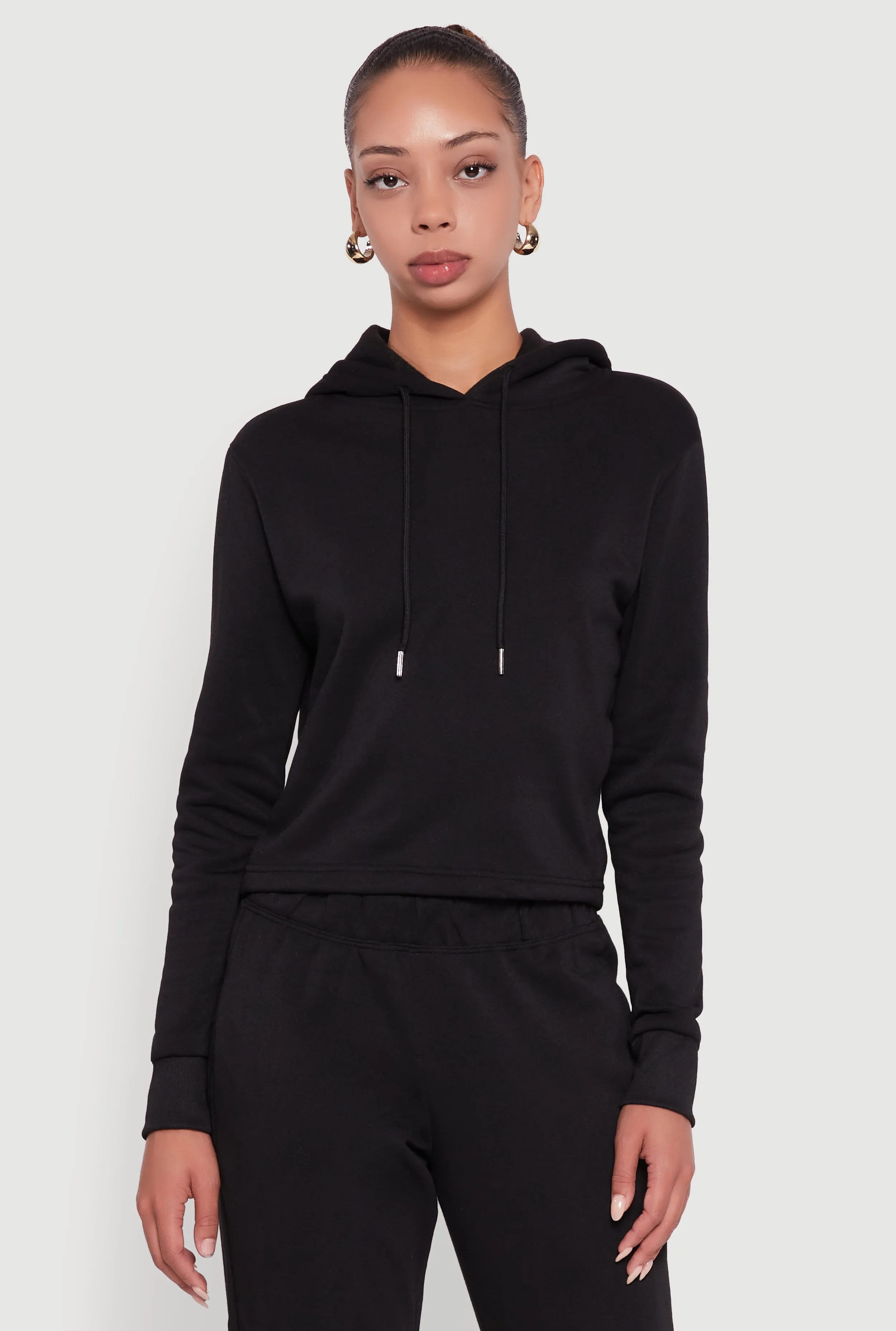 Fleece Lined Cropped Pullover Hooded Sweatshirt sold by Rainbow