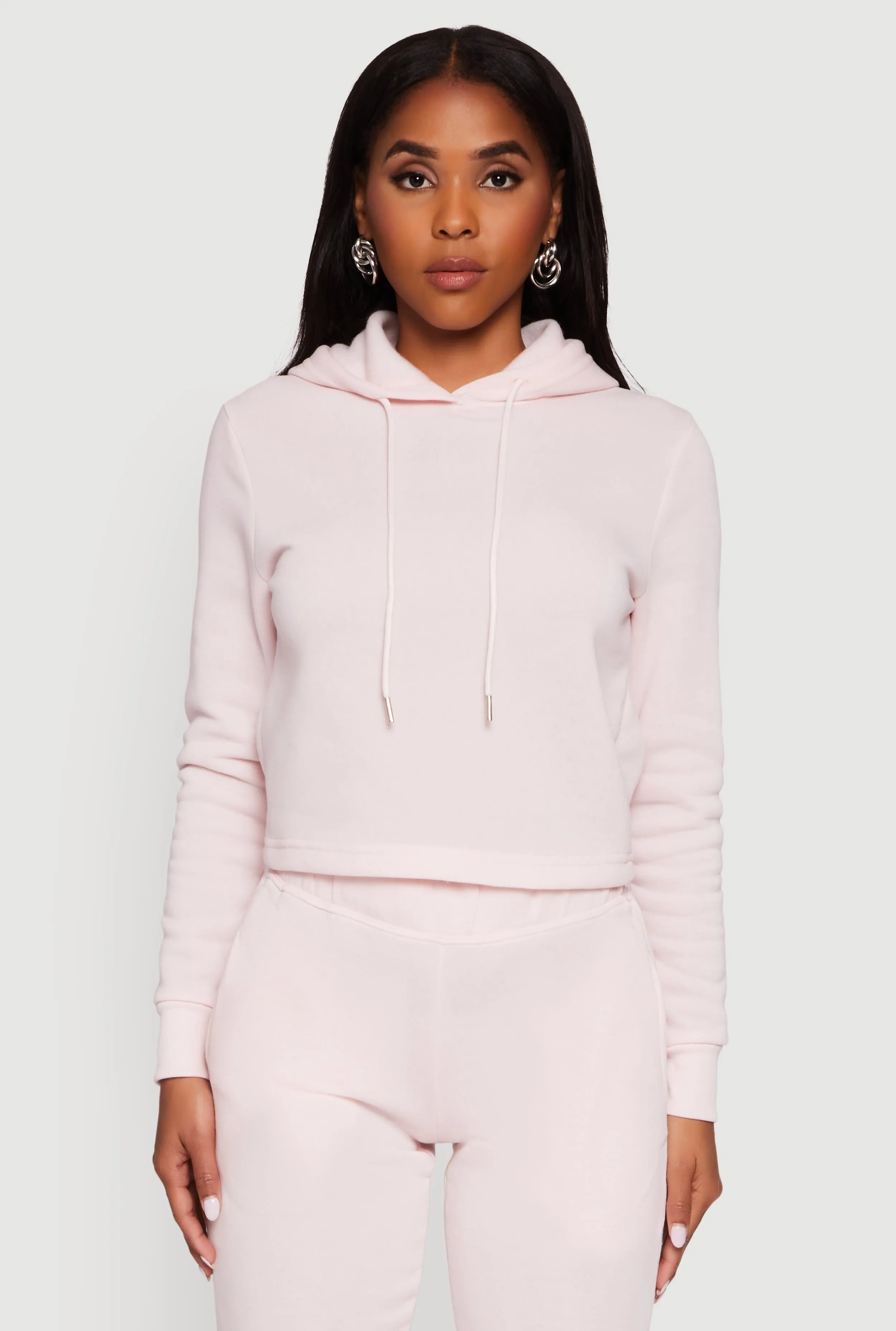 Fleece Lined Cropped Pullover Hooded Sweatshirt sold by Rainbow