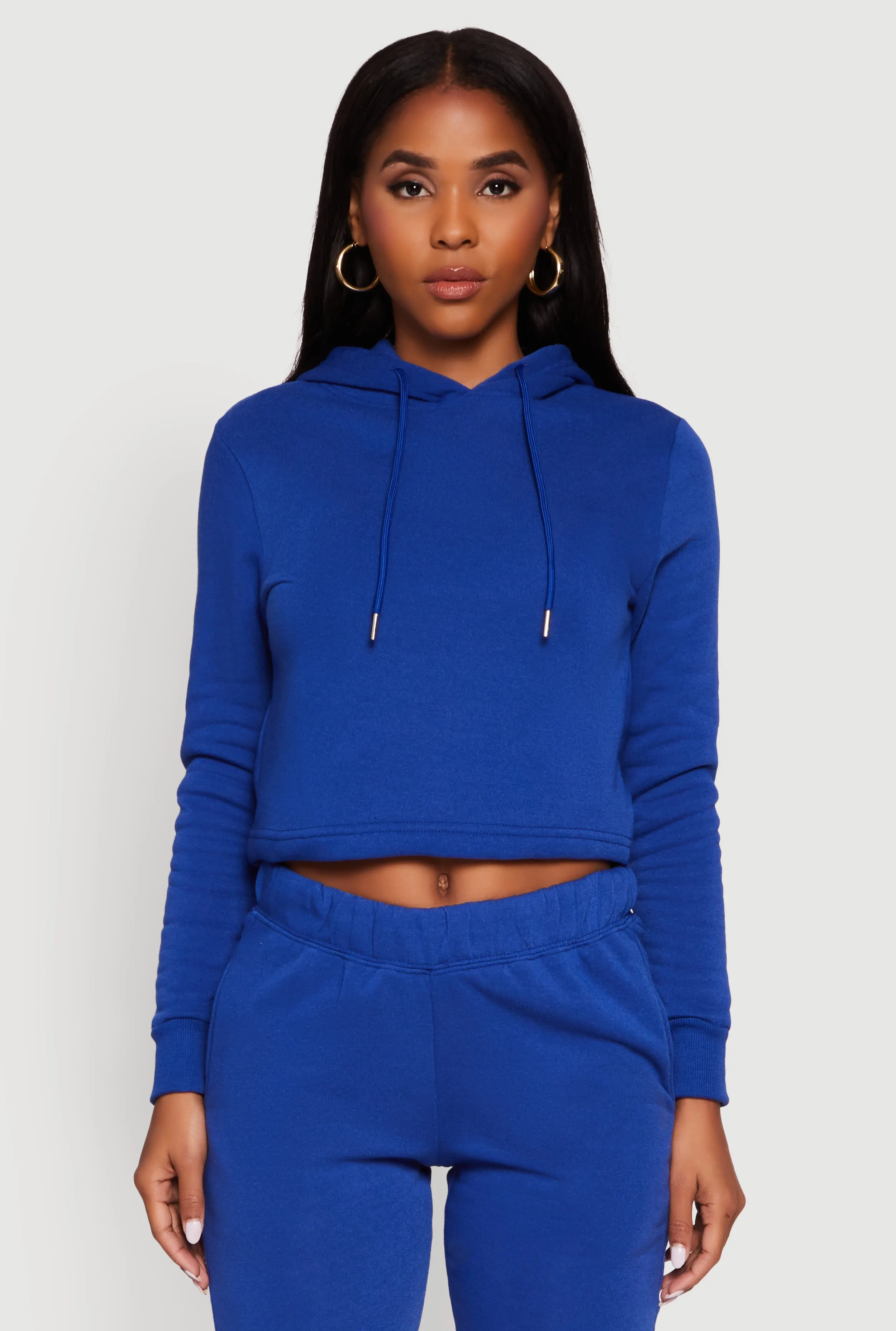 Fleece Lined Cropped Pullover Hooded Sweatshirt sold by Rainbow