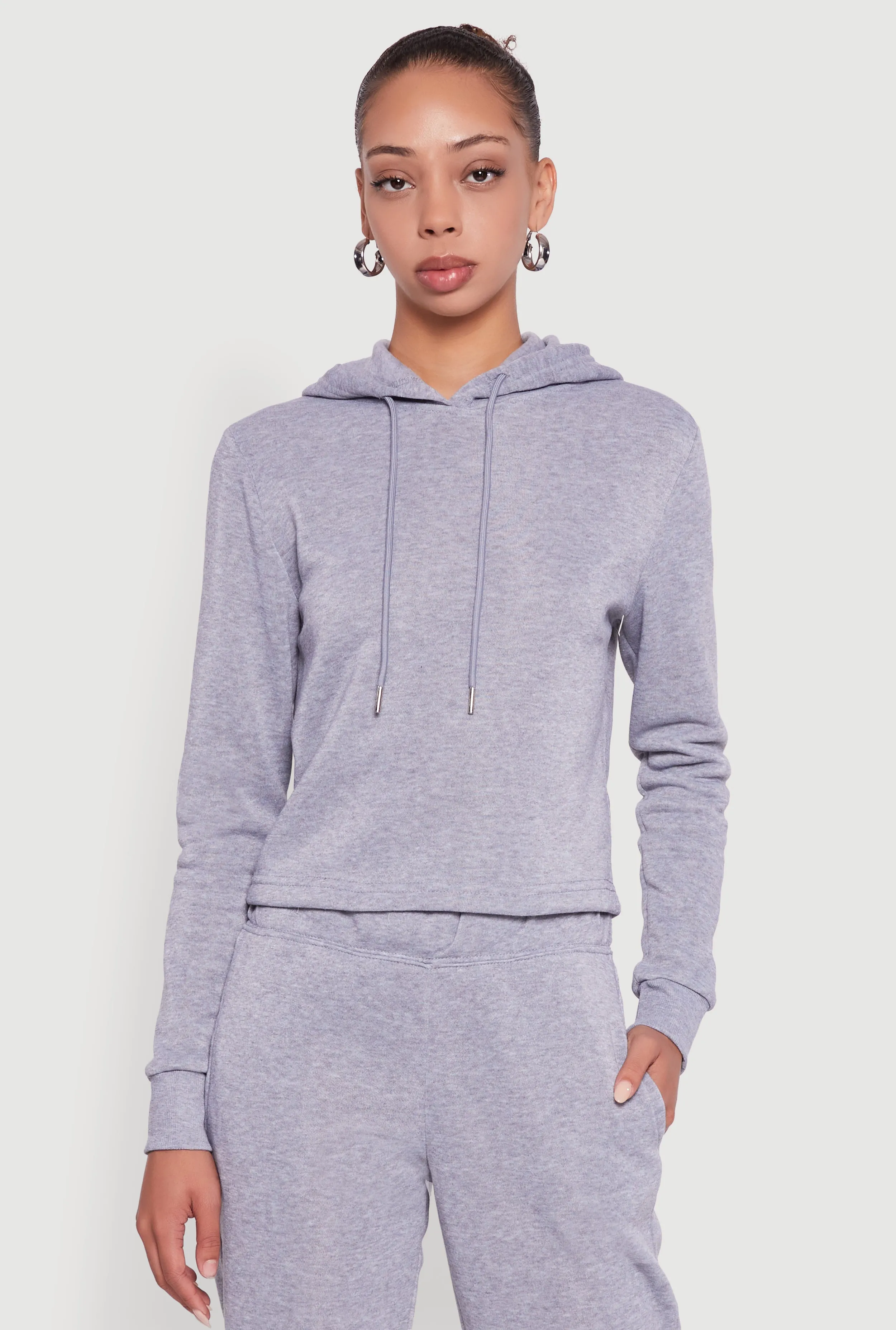Fleece Lined Cropped Pullover Hooded Sweatshirt sold by Rainbow