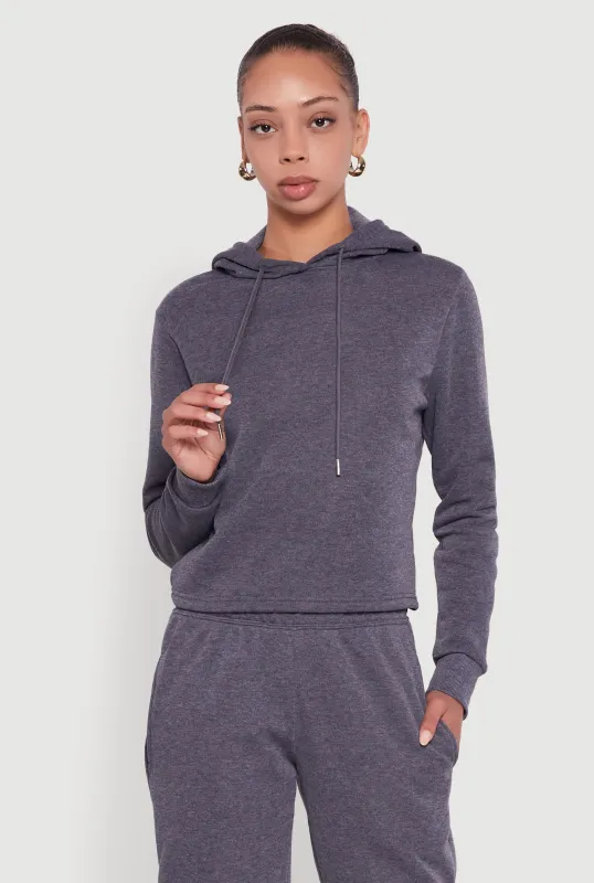 Fleece Lined Cropped  Pullover Hooded Sweatshirt sold by Rainbow