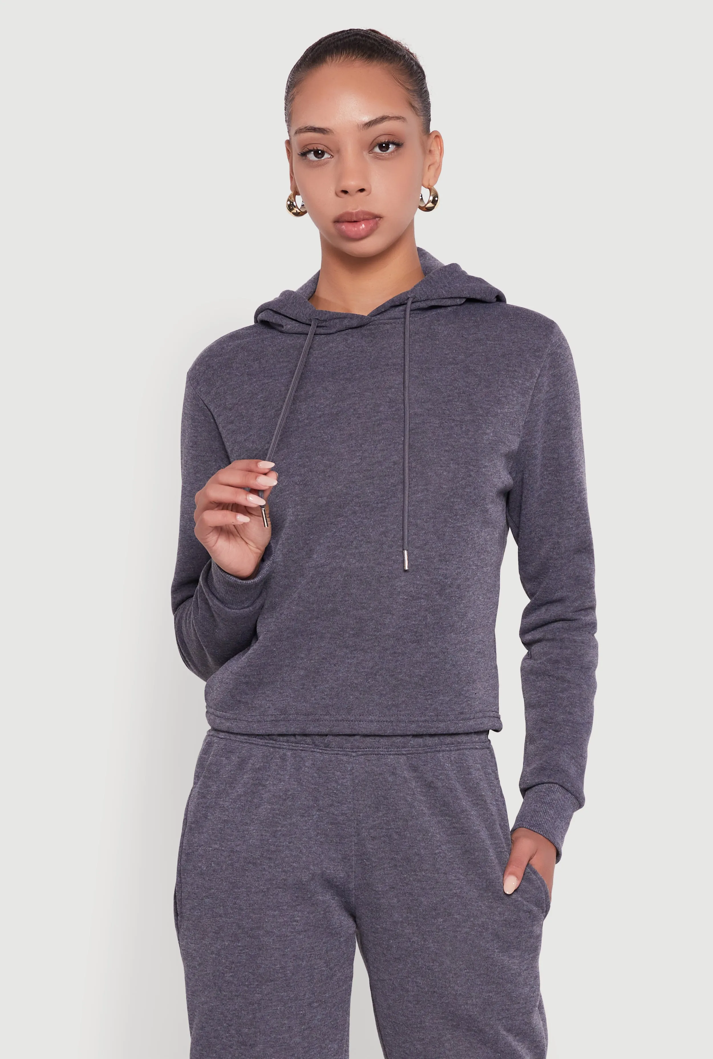 Fleece Lined Cropped Pullover Hooded Sweatshirt sold by Rainbow