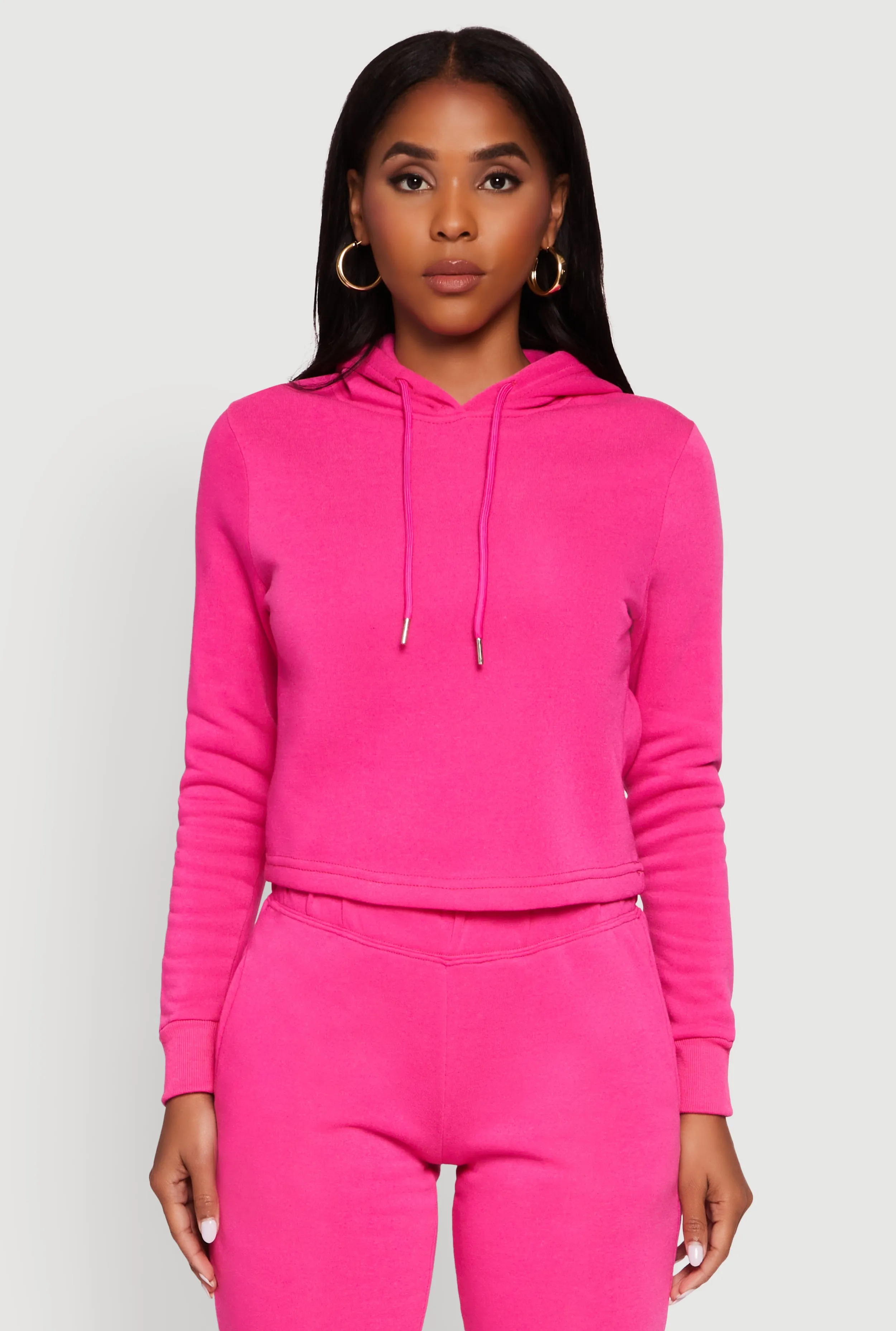 Fleece Lined Cropped Pullover Hooded Sweatshirt sold by Rainbow
