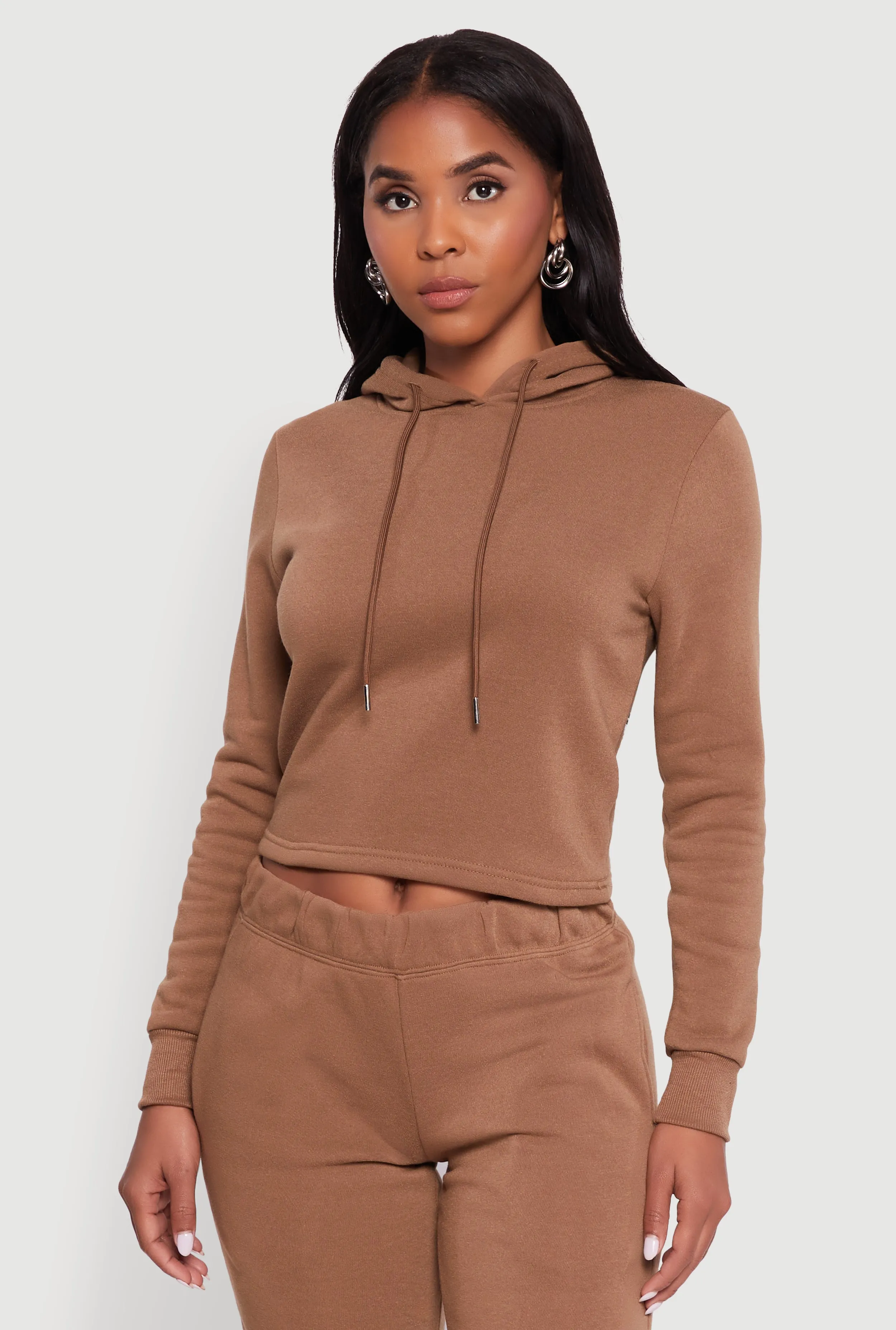 Fleece Lined Cropped Pullover Hooded Sweatshirt sold by Rainbow
