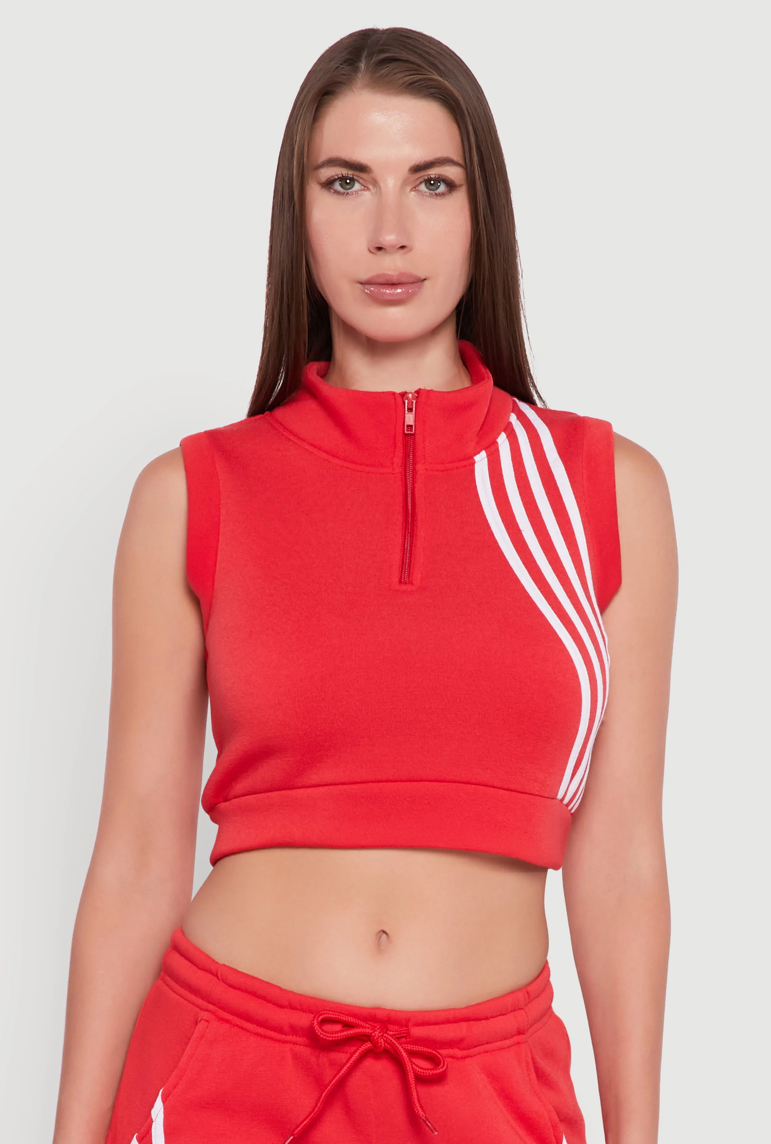 Sleeveless Half Zip Stripe Detail Crop Top sold by Rainbow