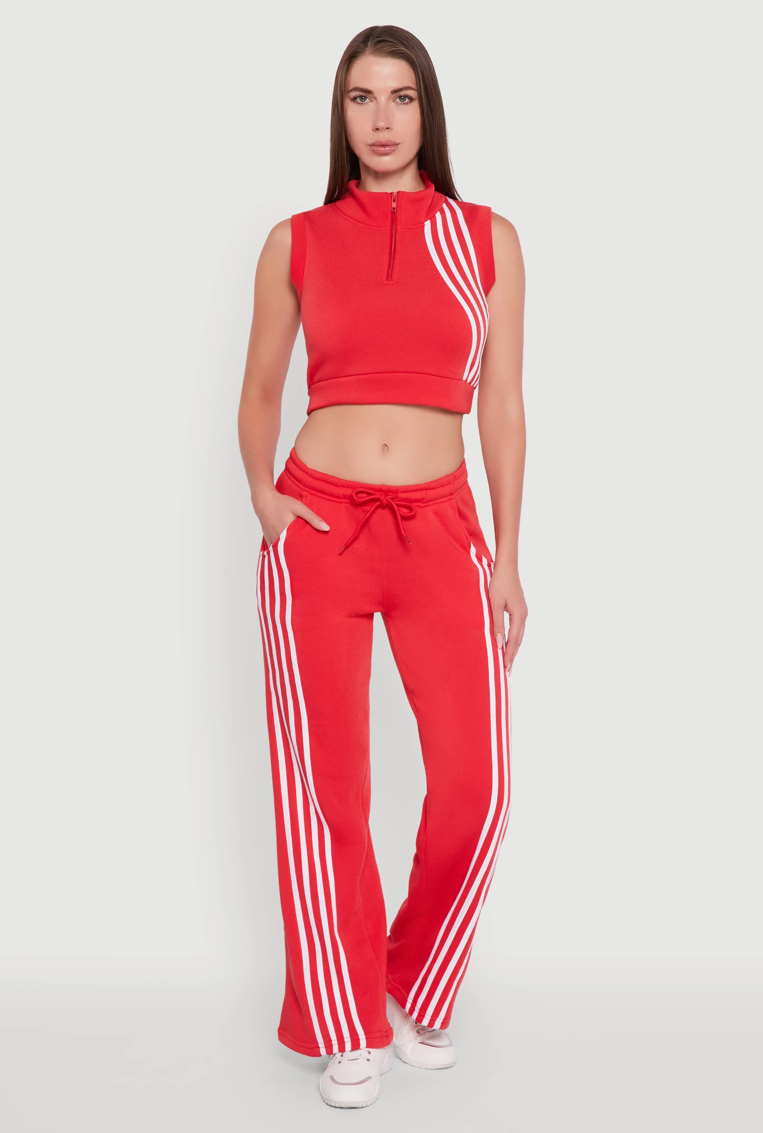 Sleeveless Half Zip Stripe Detail Crop Top sold by Rainbow product image thumbnail 2