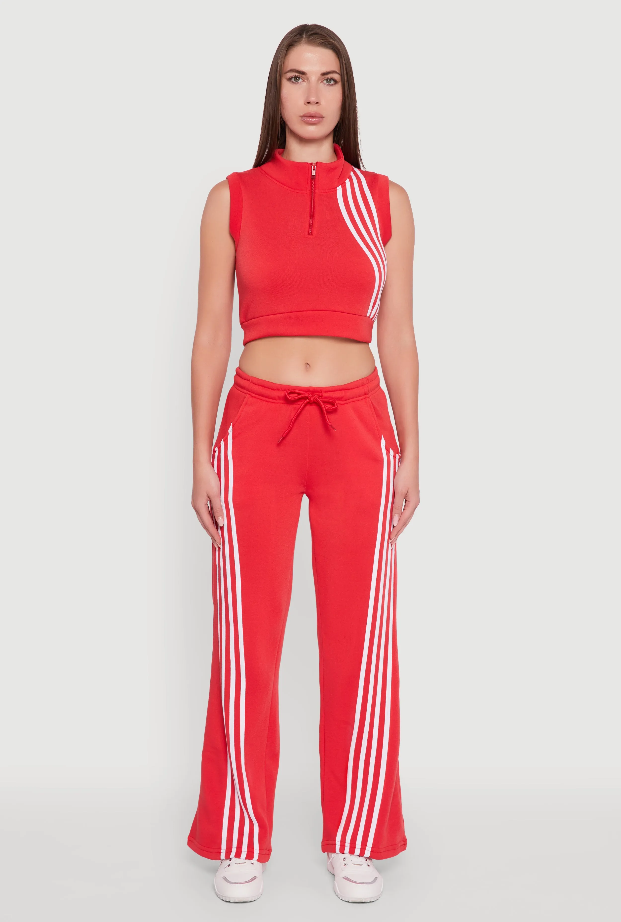 Sleeveless Half Zip Stripe Detail Crop Top sold by Rainbow product image thumbnail 3