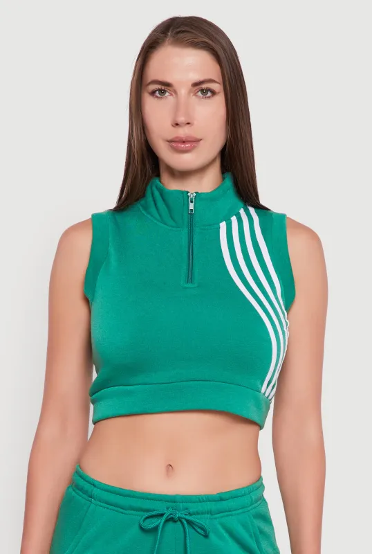 Sleeveless Half Zip Stripe Detail Crop Top sold by Rainbow