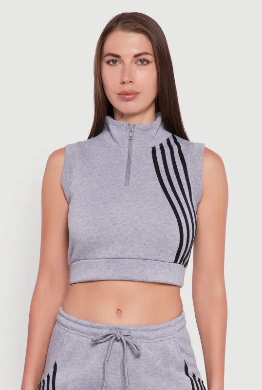 Sleeveless Half Zip Stripe Detail Crop Top sold by Rainbow