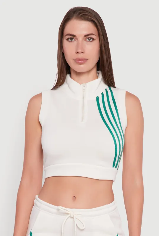 Sleeveless Half Zip Stripe Detail Crop Top sold by Rainbow