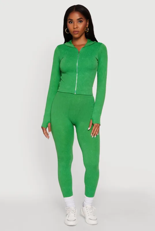 Ribbed Knit High Waisted Acid Wash Leggings sold by Rainbow