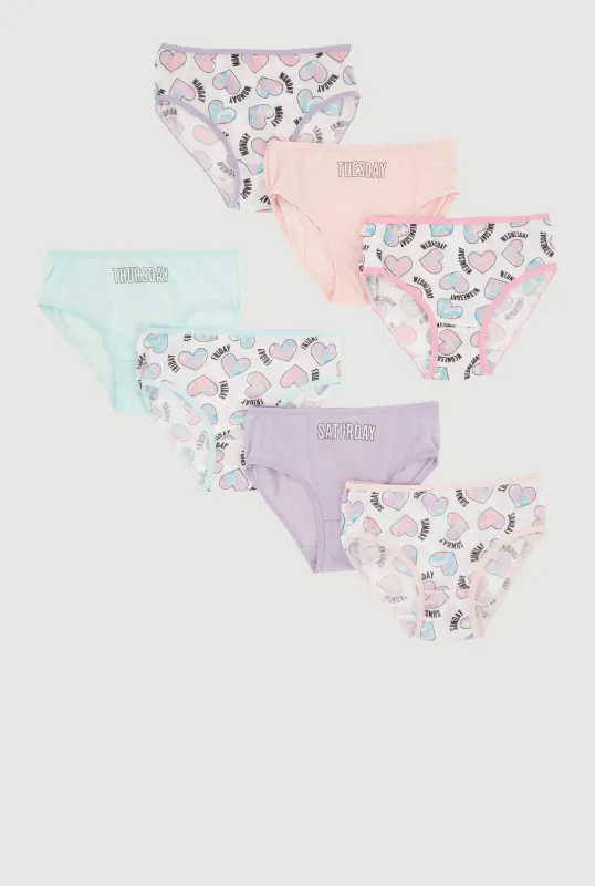 Girls Days of the Week Heart Graphic Print Underwear 7 Pack sold by Rainbow