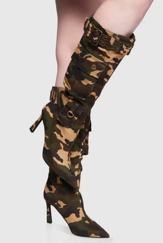 Belt Detail Cargo Pocket Pointed Toe High Heel Boots sold by Rainbow