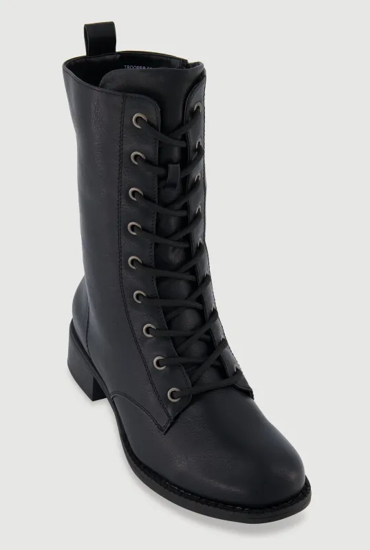 Trendy Faux Leather Side Zip Lace Up Combat Boots sold by Rainbow