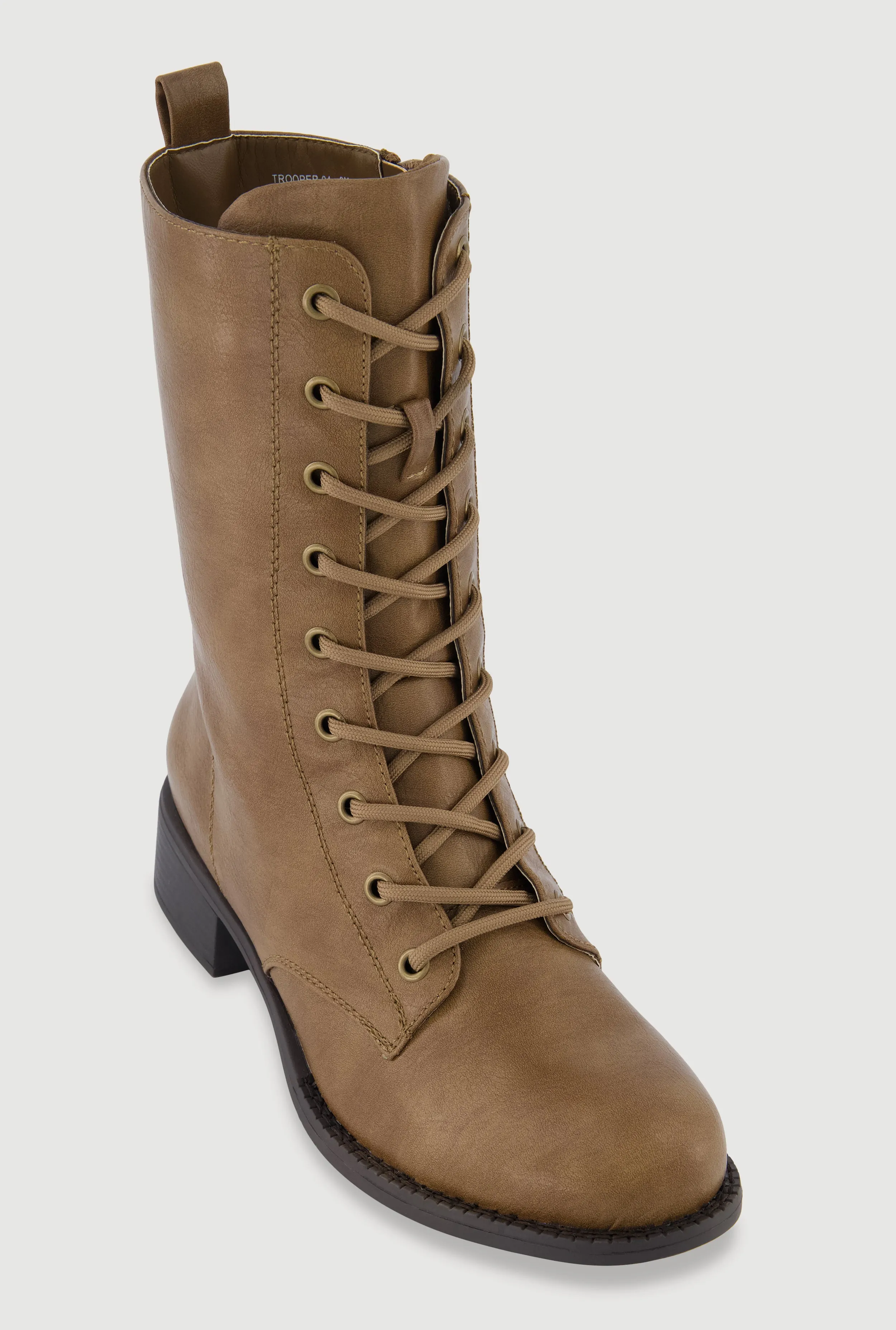 Trendy Faux Leather Side Zip Lace Up Combat Boots sold by Rainbow