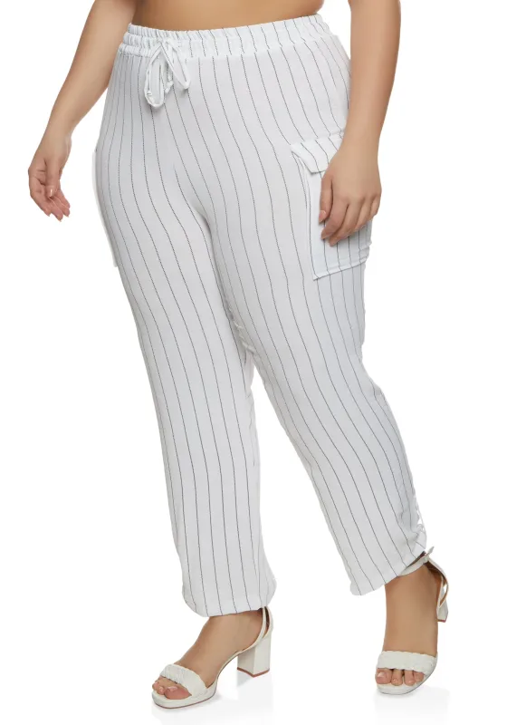 Plus Size Pin Stipe Crepe Knit Cargo Pants sold by Rainbow