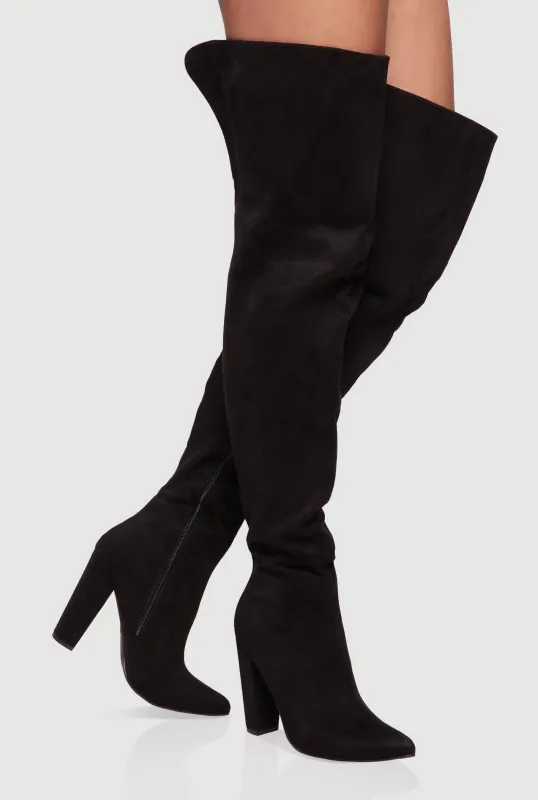Thigh High Pointed Toe Block Heel Boots sold by Rainbow