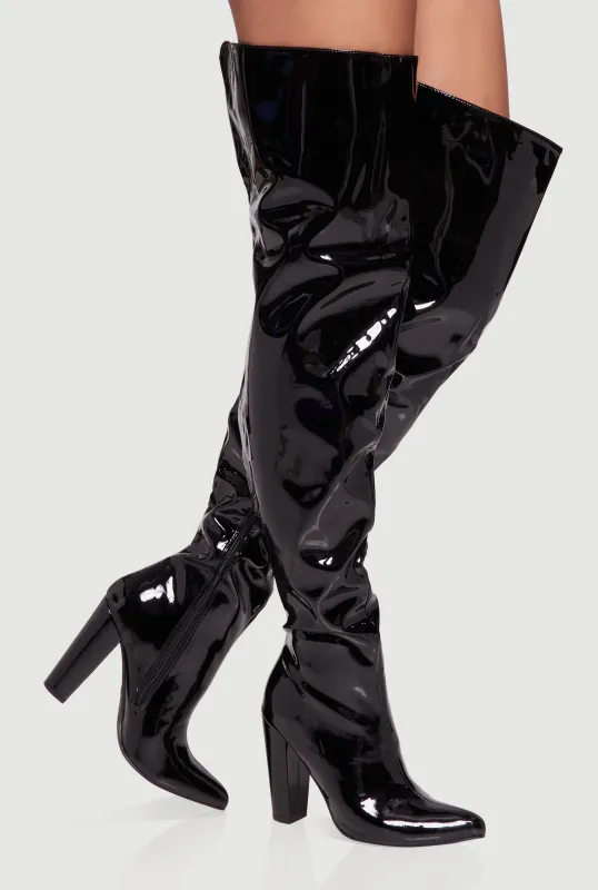 Thigh High Pointed Toe Block Heel Boots sold by Rainbow