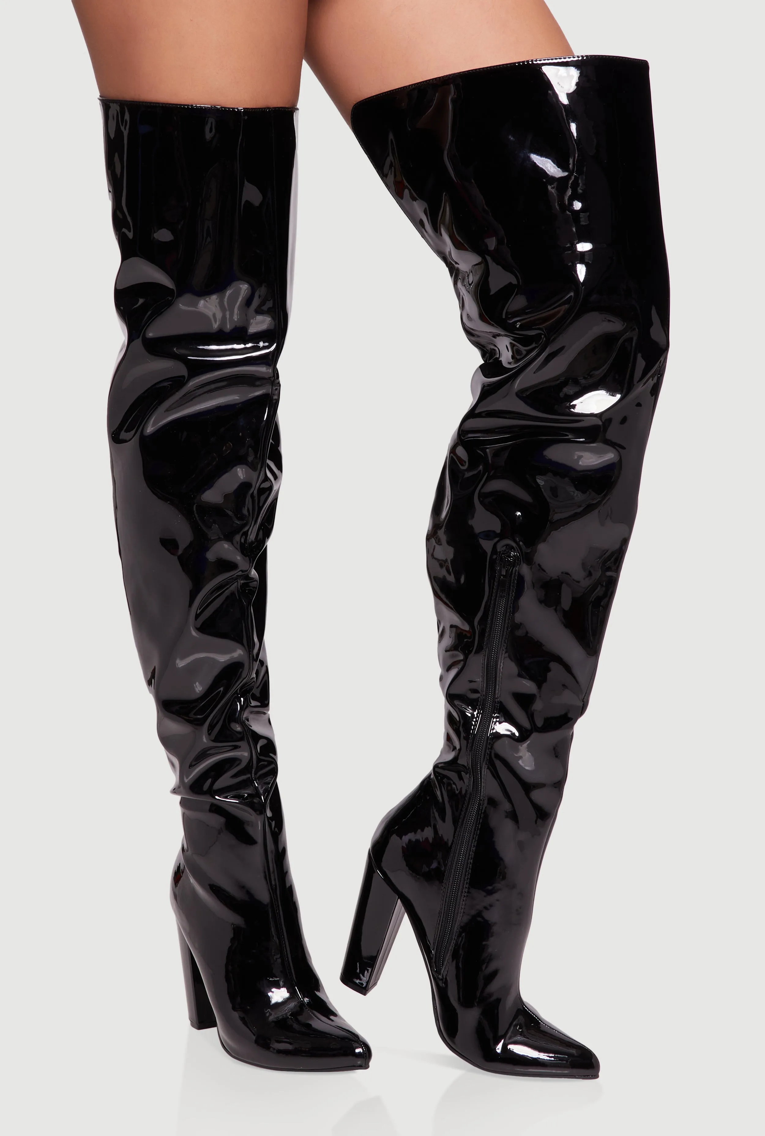 Thigh High Pointed Toe Block Heel Boots sold by Rainbow product image thumbnail 2
