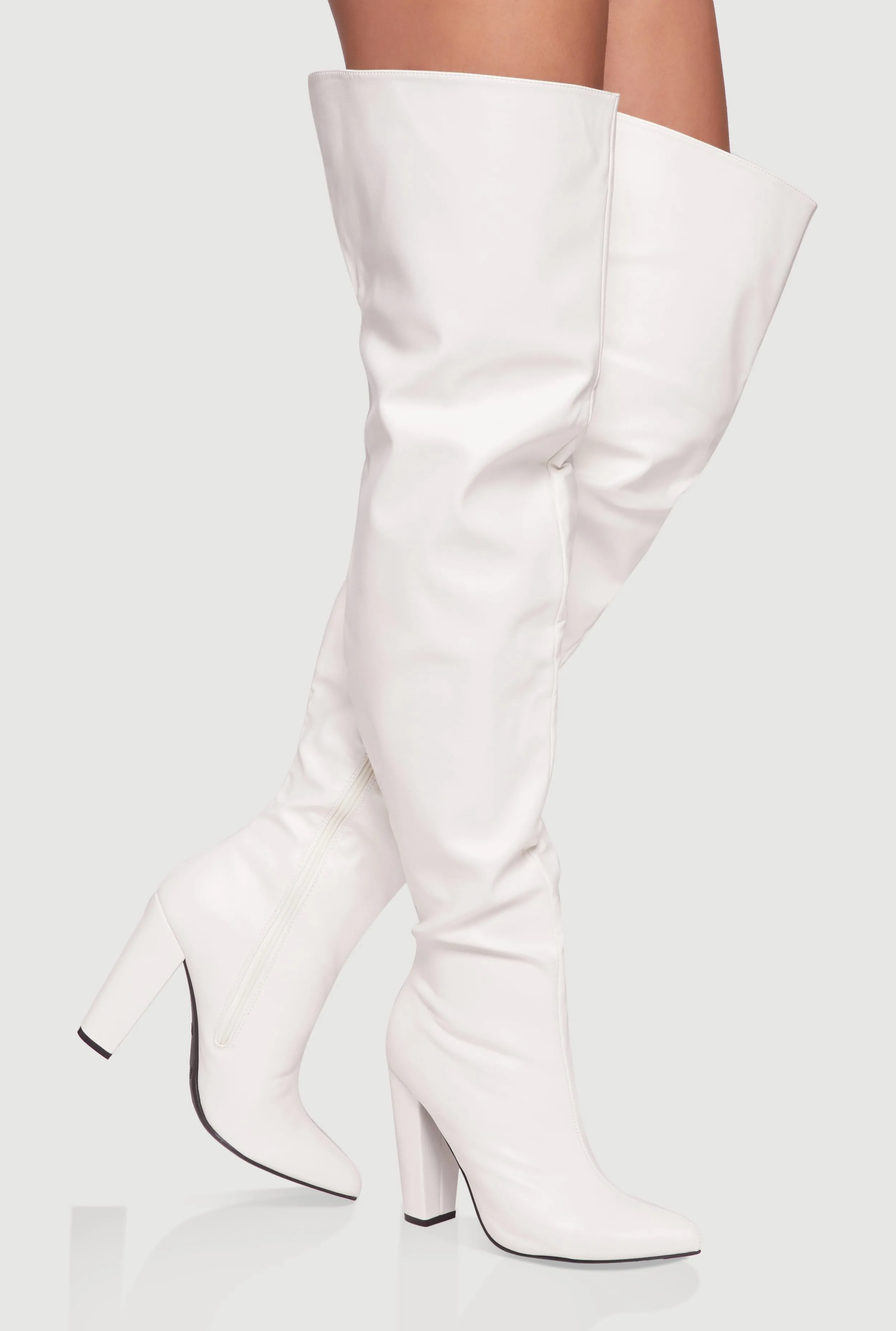 Thigh High Pointed Toe Block Heel Boots sold by Rainbow