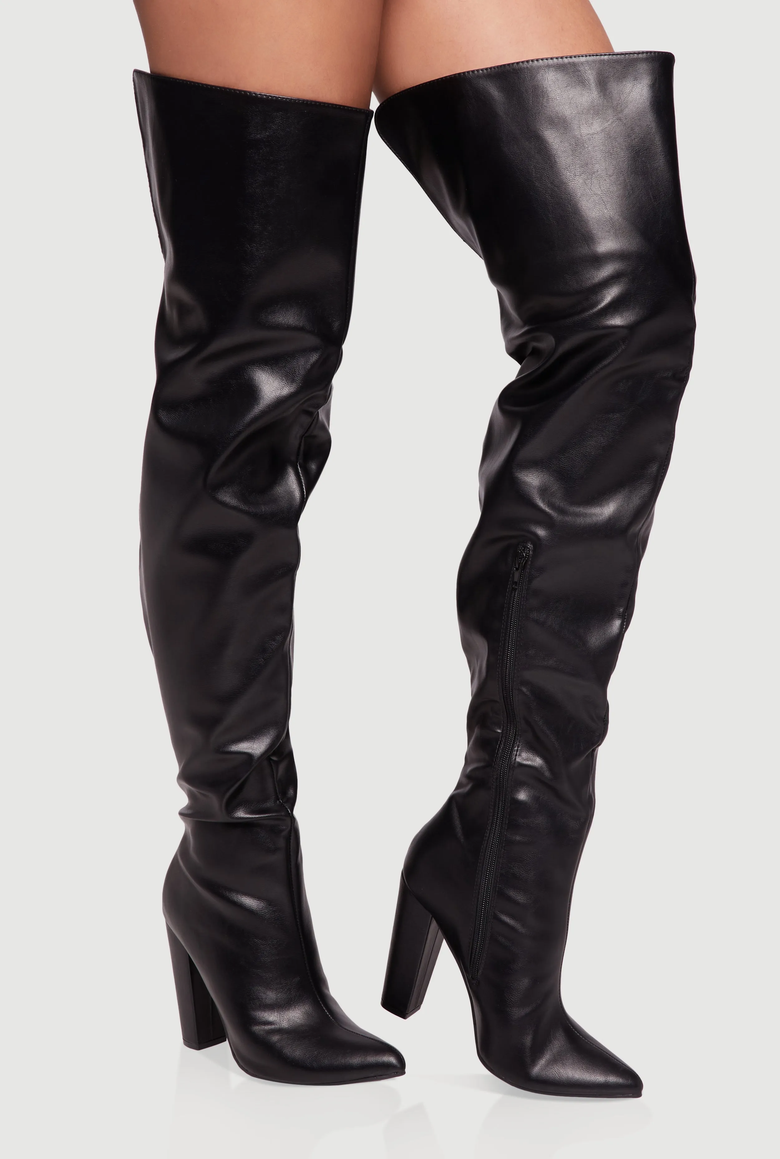 Thigh High Pointed Toe Block Heel Boots sold by Rainbow product image thumbnail 2