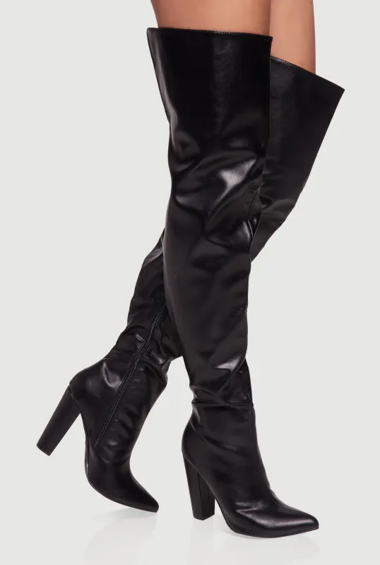 Thigh High Pointed Toe Block Heel Boots sold by Rainbow