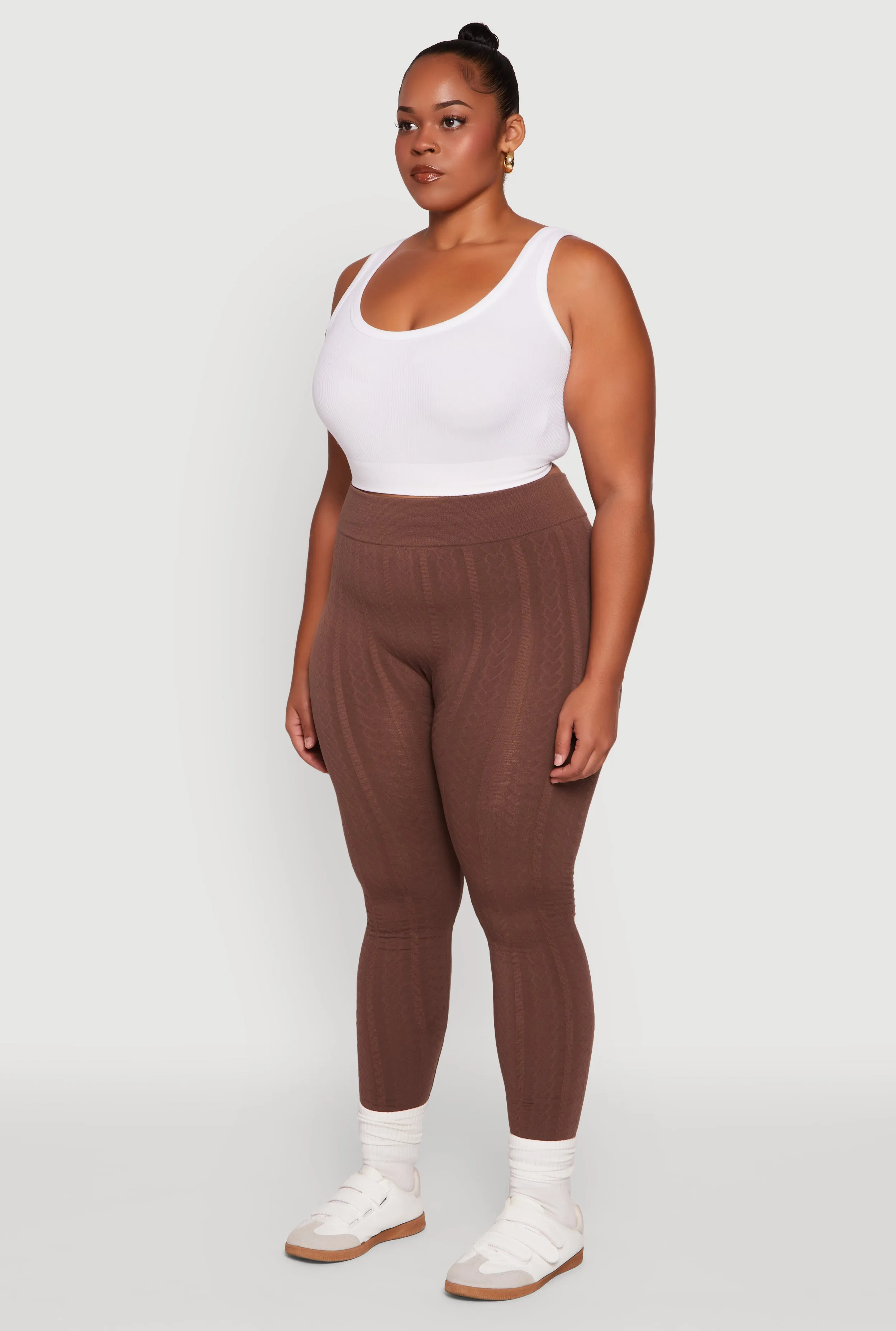 Plus Size High Waisted Fleece Lined Textured Knit Leggings sold by Rainbow product image thumbnail 3