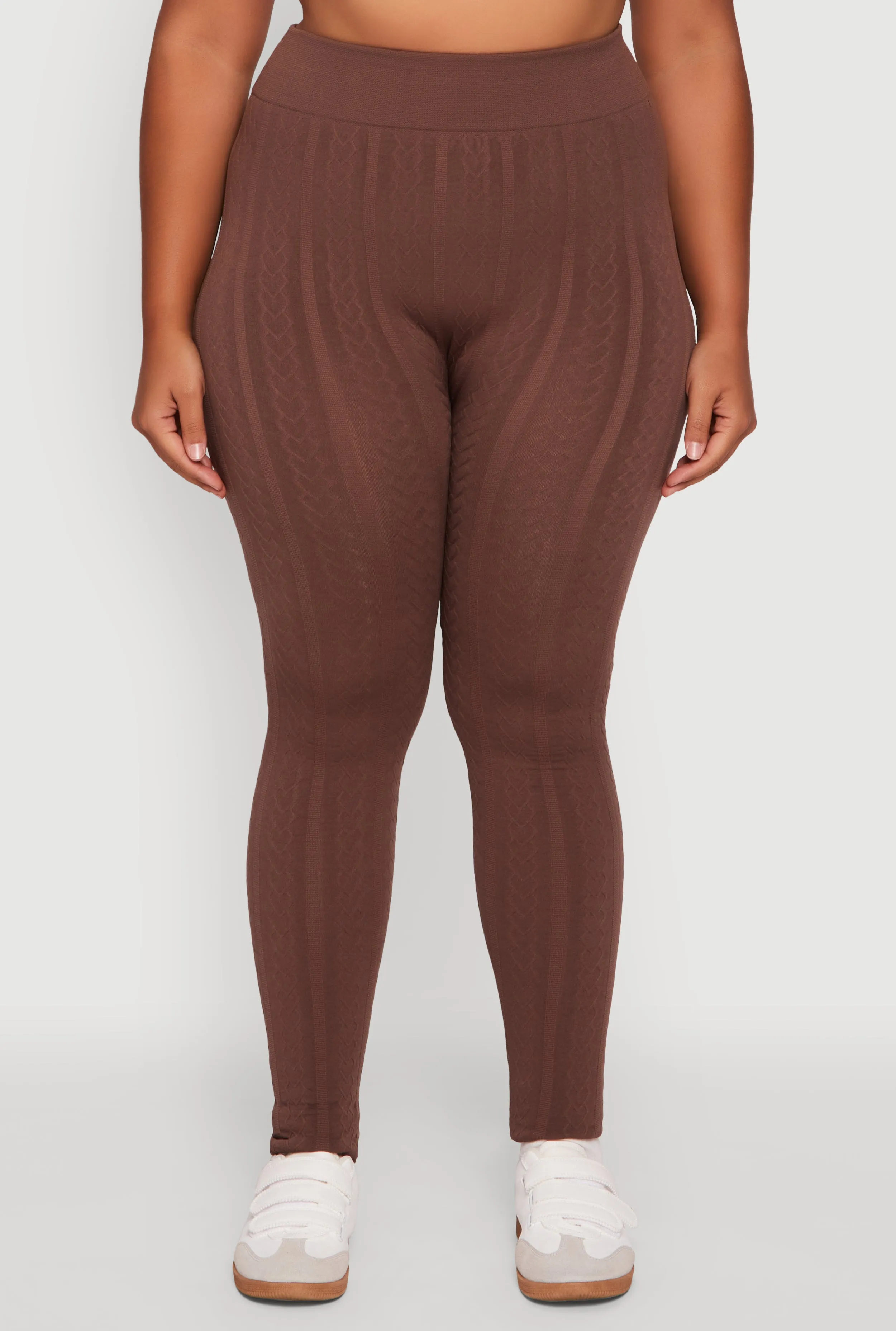 Plus Size High Waisted Fleece Lined Textured Knit Leggings sold by Rainbow product image thumbnail 5