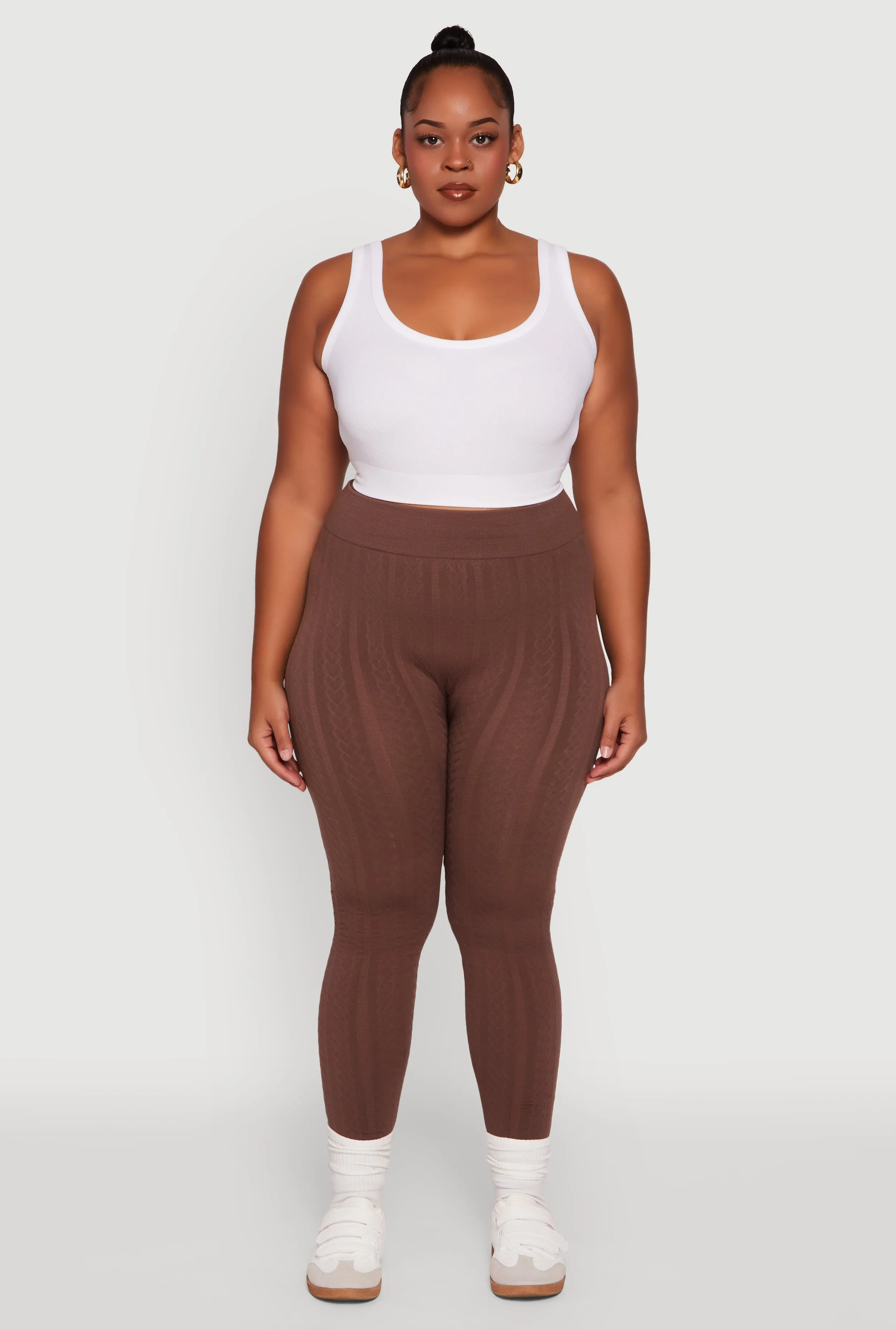 Plus Size High Waisted Fleece Lined Textured Knit Leggings sold by Rainbow product image thumbnail 2