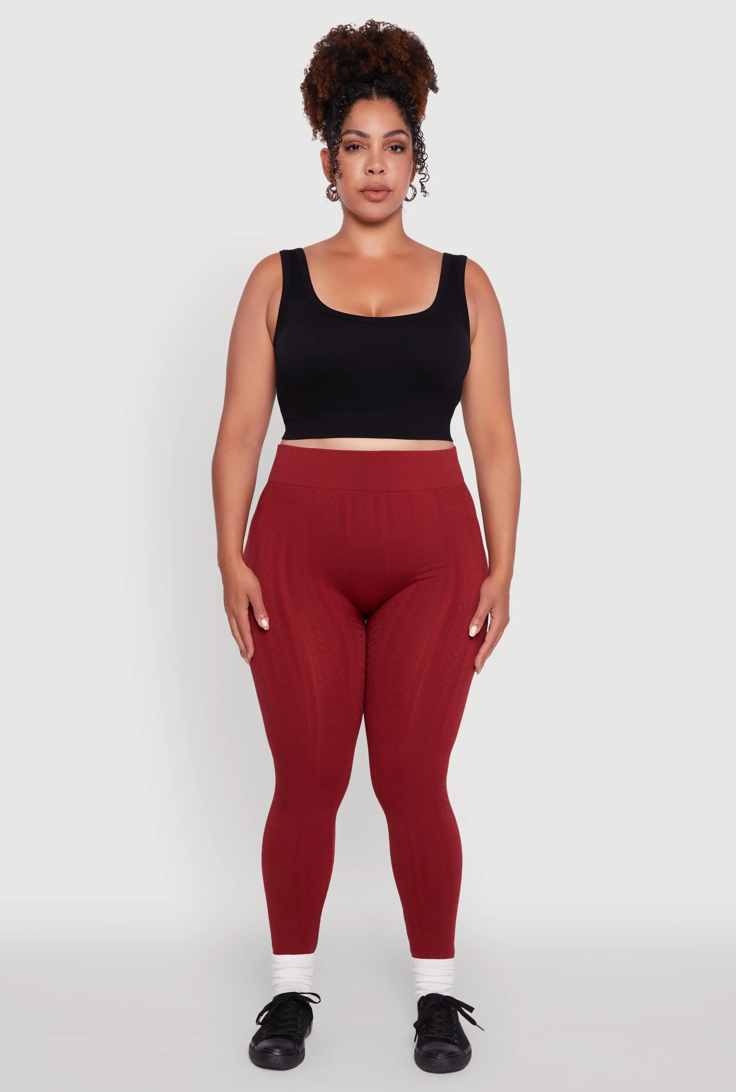 Plus Size High Waisted Fleece Lined Textured Knit Leggings sold by Rainbow product image thumbnail 2