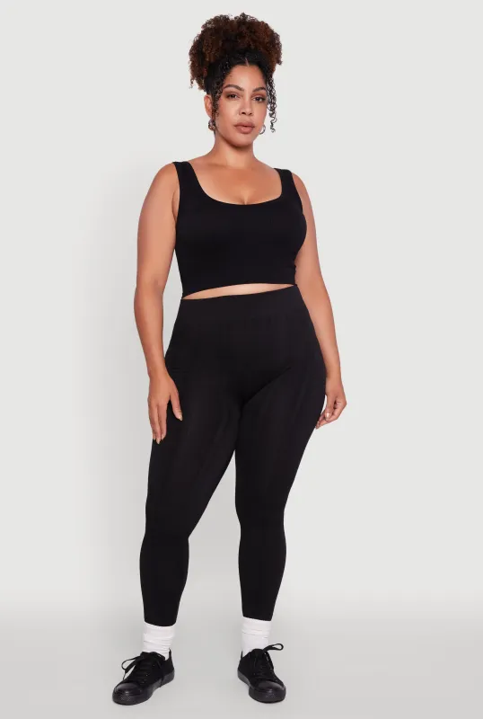 Plus Size High Waisted Fleece Lined Textured Knit Leggings sold by Rainbow