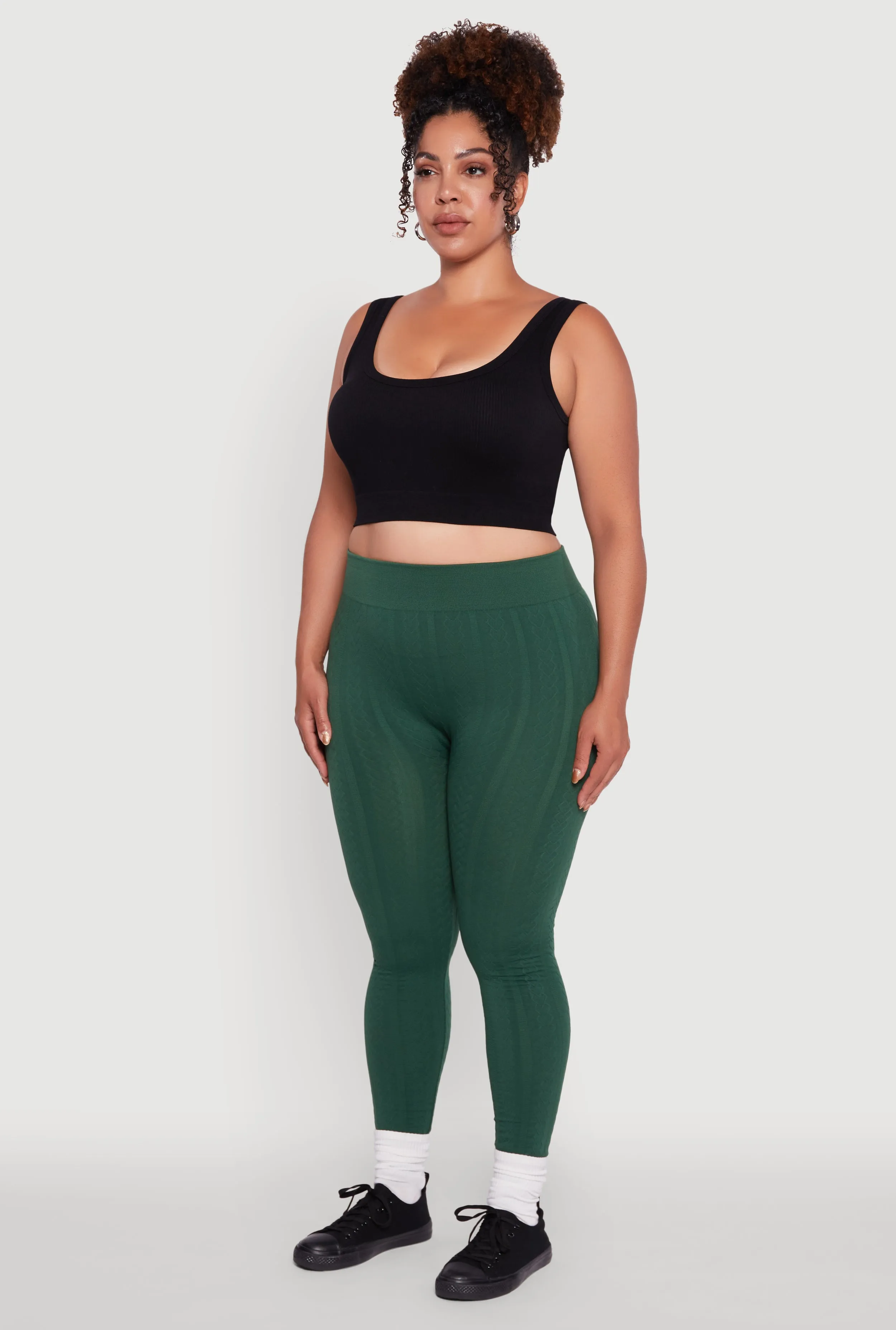 Plus Size High Waisted Fleece Lined Textured Knit Leggings sold by Rainbow product image thumbnail 3