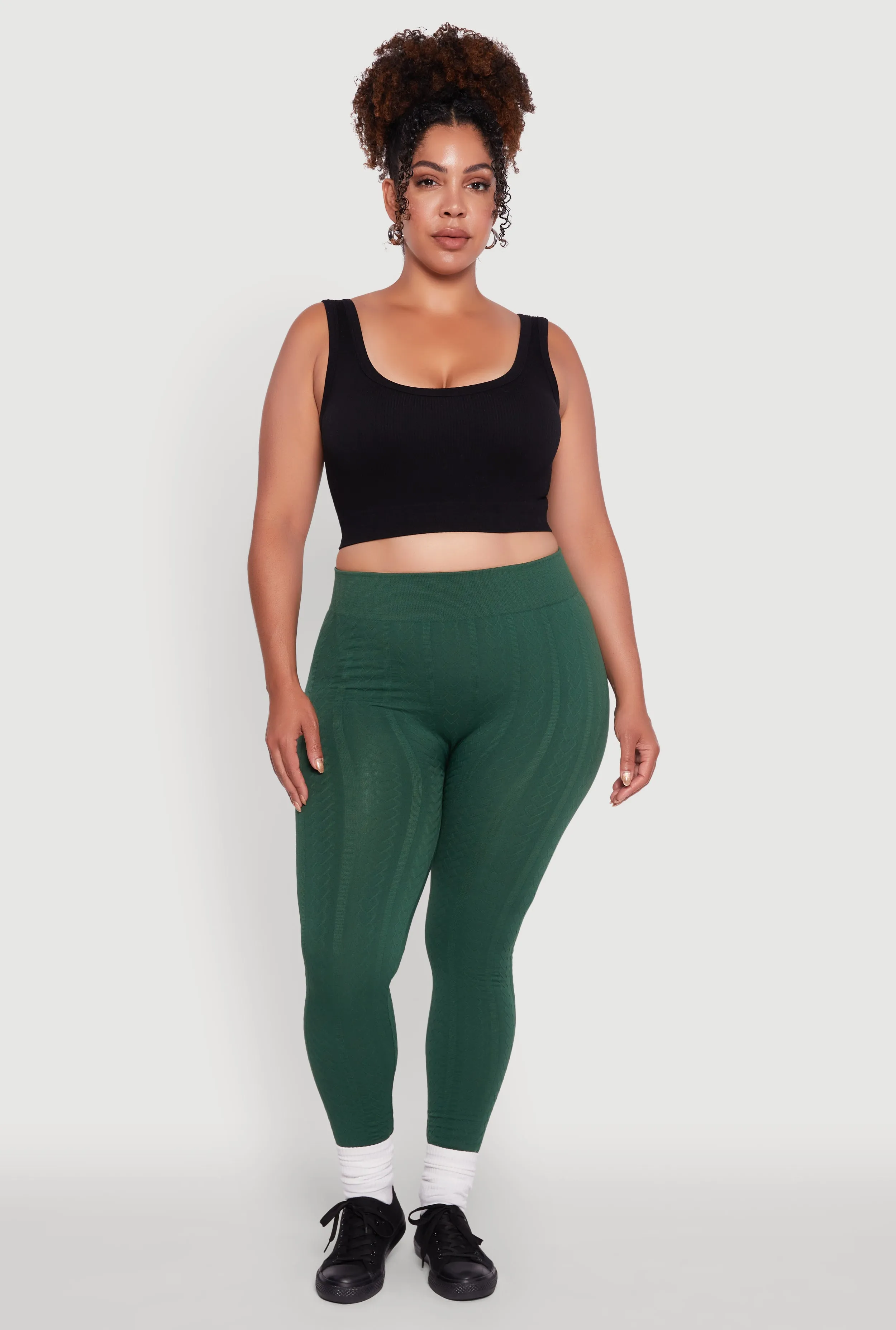 Plus Size High Waisted Fleece Lined Textured Knit Leggings sold by Rainbow
