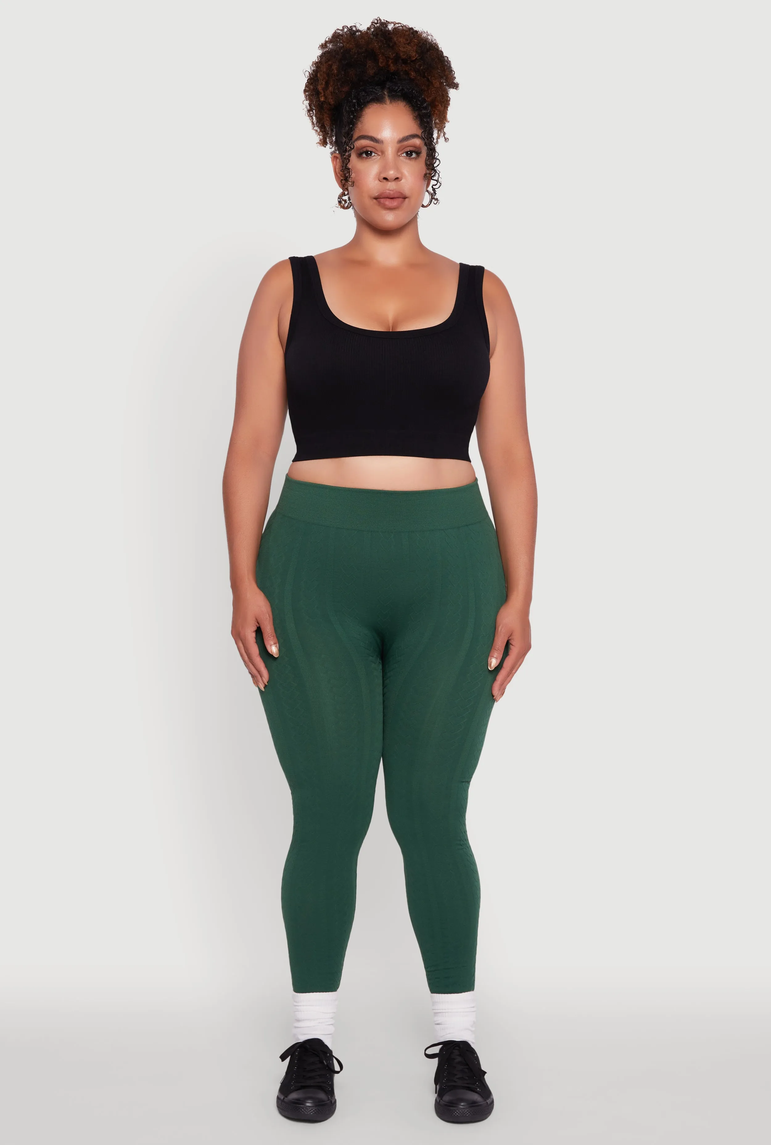 Plus Size High Waisted Fleece Lined Textured Knit Leggings sold by Rainbow product image thumbnail 2