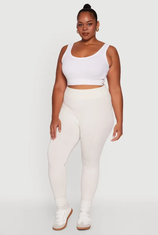 Plus Size High Waisted Fleece Lined Textured Knit Leggings sold by Rainbow