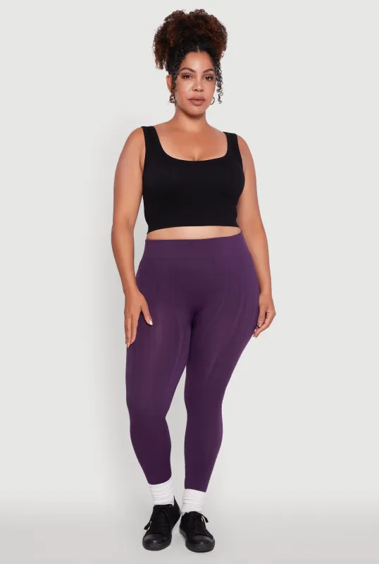 Plus Size High Waisted Fleece Lined Textured Knit Leggings sold by Rainbow