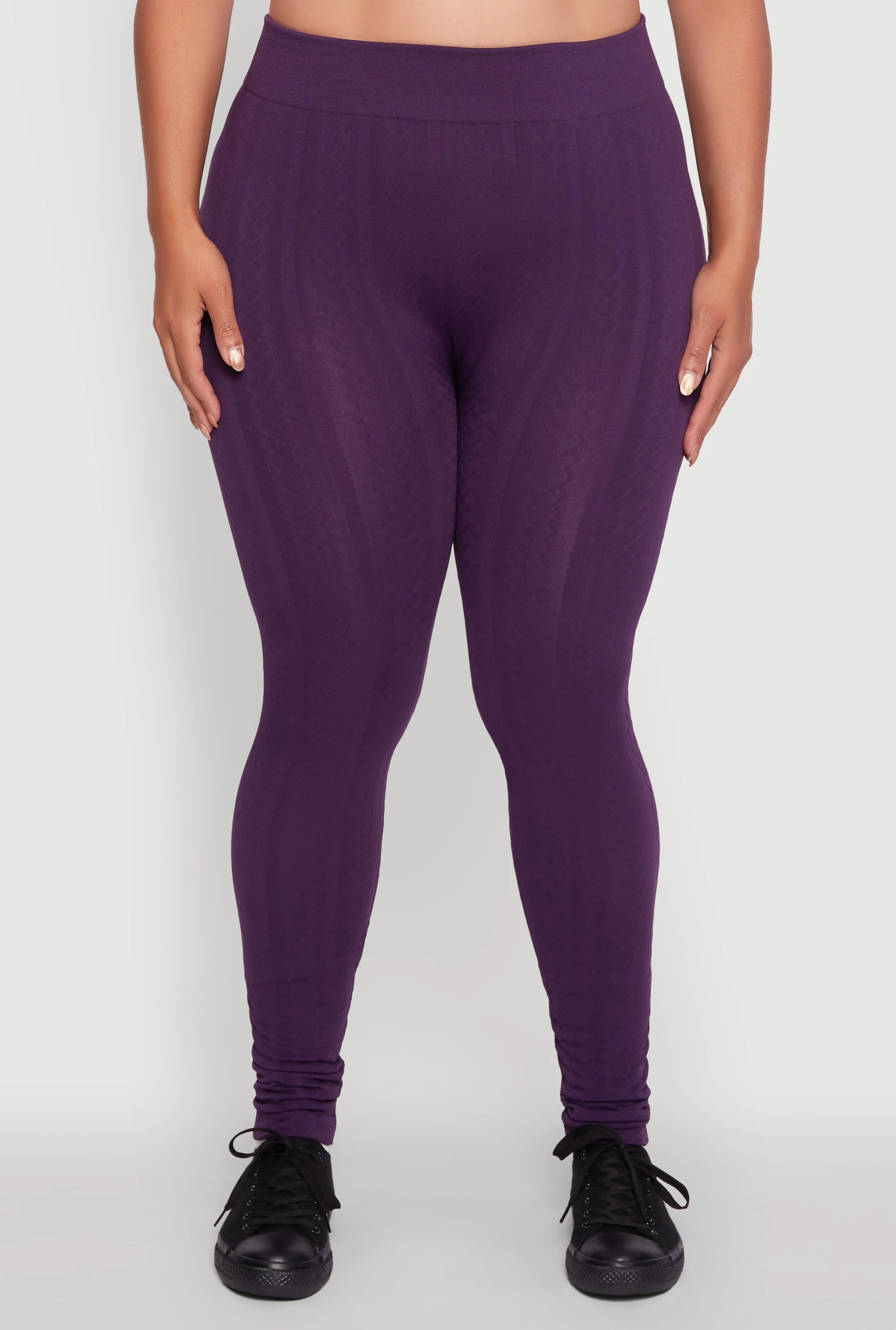 Plus Size High Waisted Fleece Lined Textured Knit Leggings sold by Rainbow product image thumbnail 5