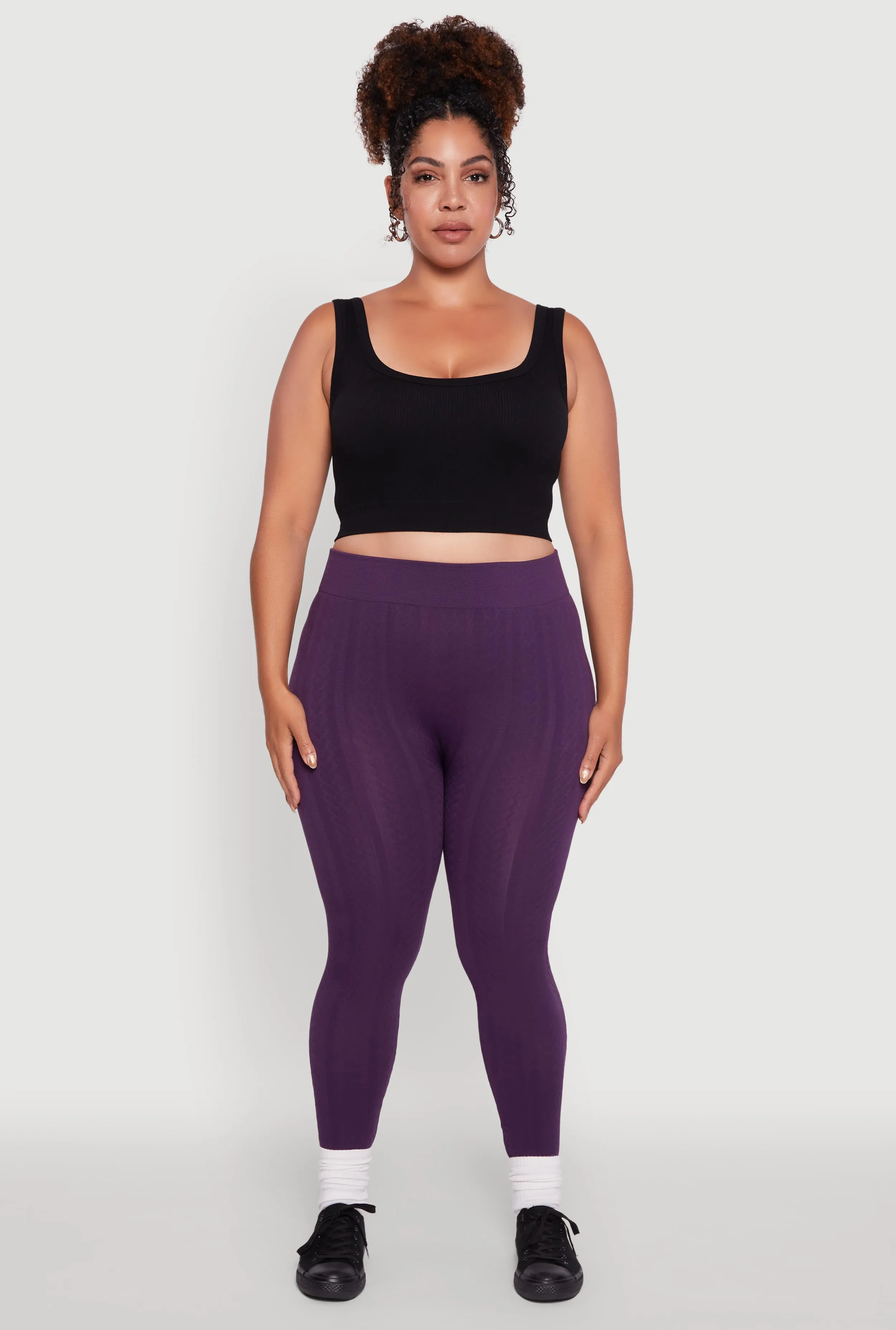 Plus Size High Waisted Fleece Lined Textured Knit Leggings sold by Rainbow product image thumbnail 2