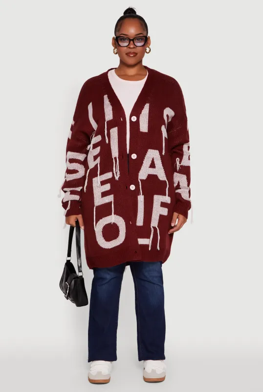 Plus Size Alphabet Fringe Detail Long Cardigan sold by Rainbow