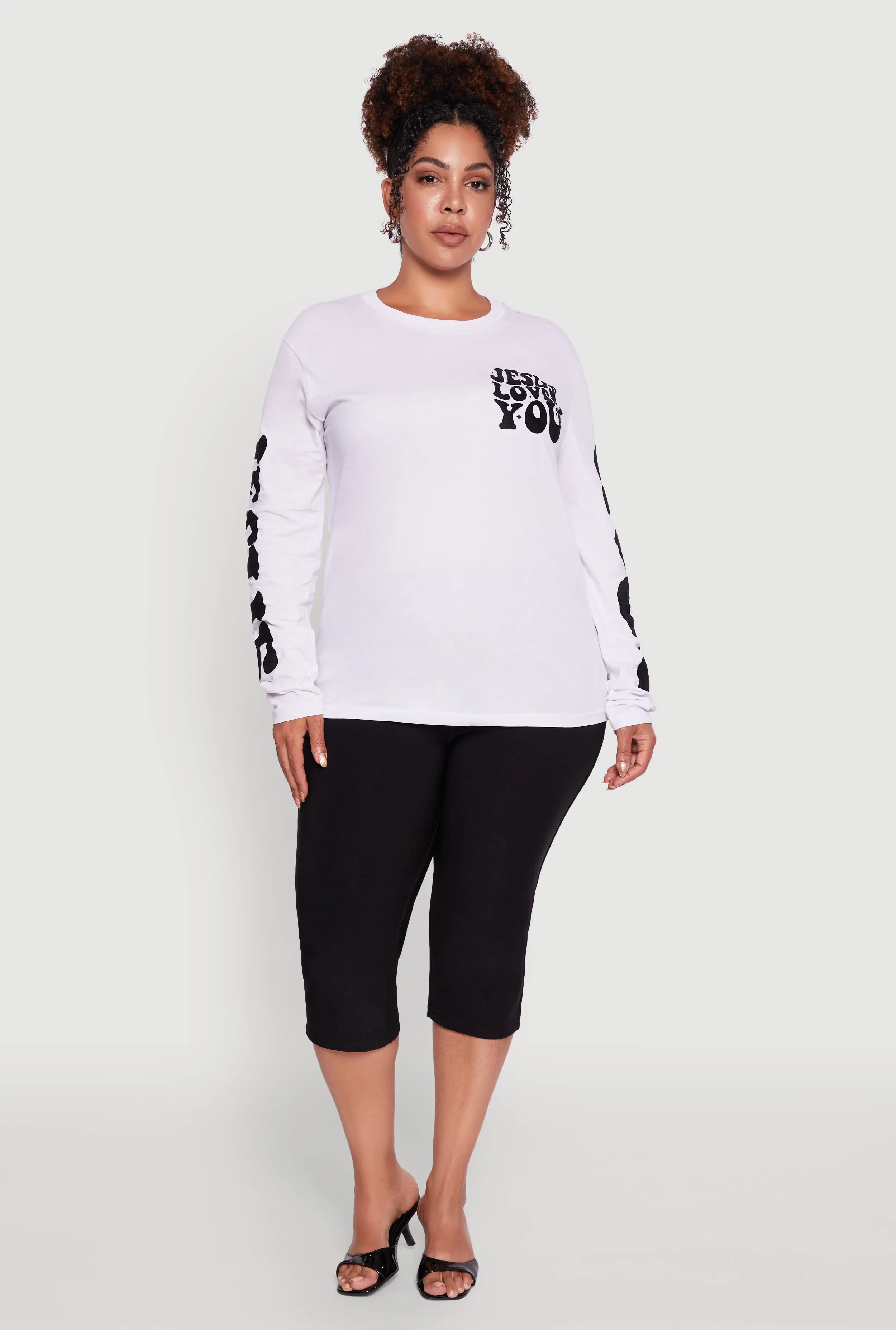 Plus Size Velvet Burnout Jesus Loves You Long Sleeve Tee sold by Rainbow