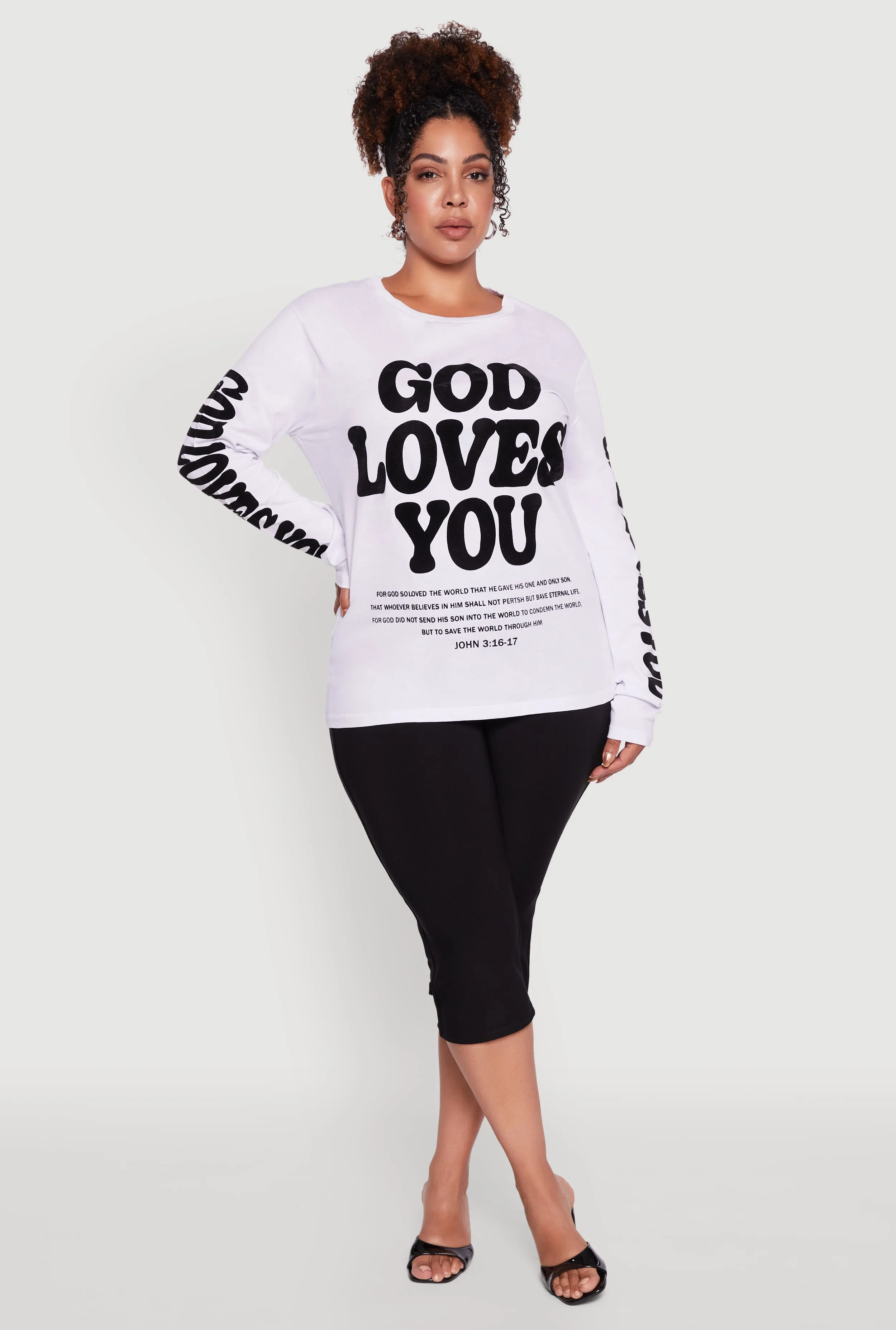 Plus Size Velvet Burnout God Loves You Long Sleeve Tee sold by Rainbow
