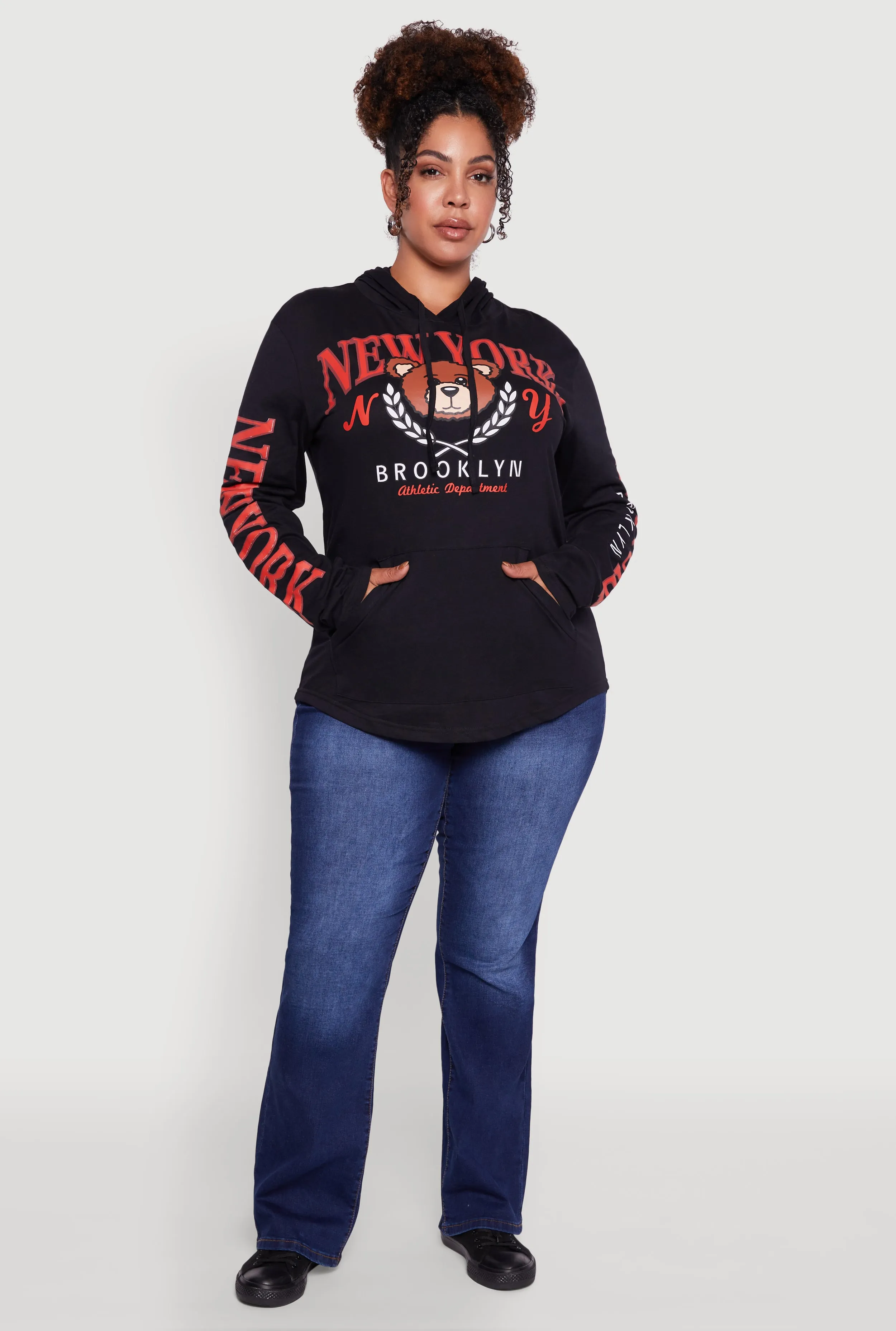 Plus Size New York Teddy Graphic Pullover Hoodie sold by Rainbow
