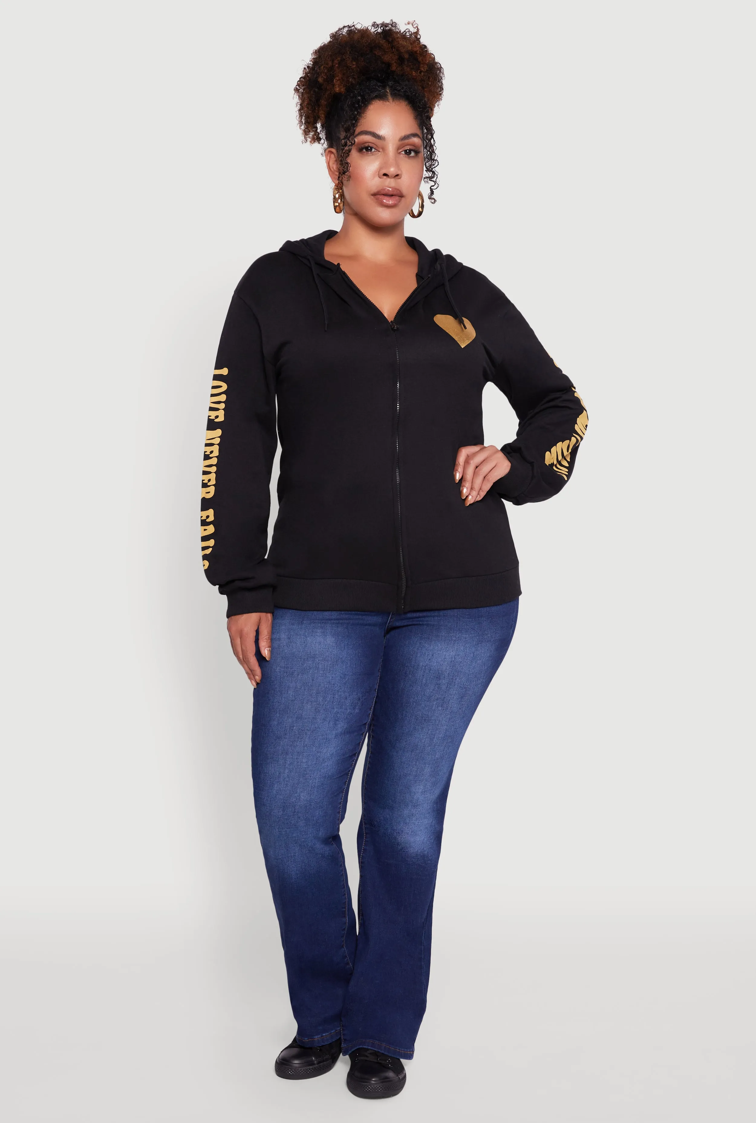 Plus Size Love Never Fails Back Graphic Hoodie sold by Rainbow